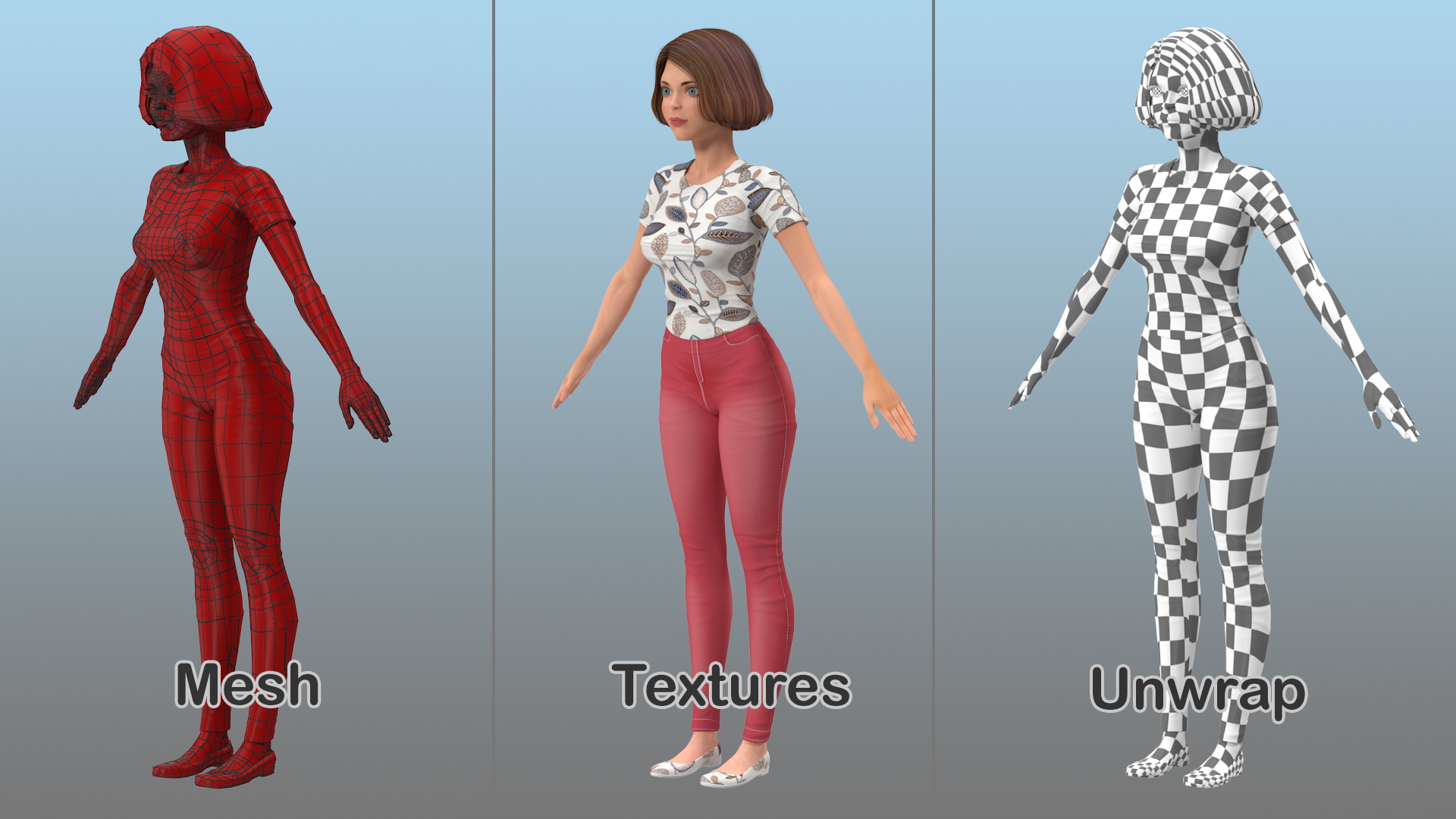 3D model Cartoon Young Girl Casual Clothes T-Pose