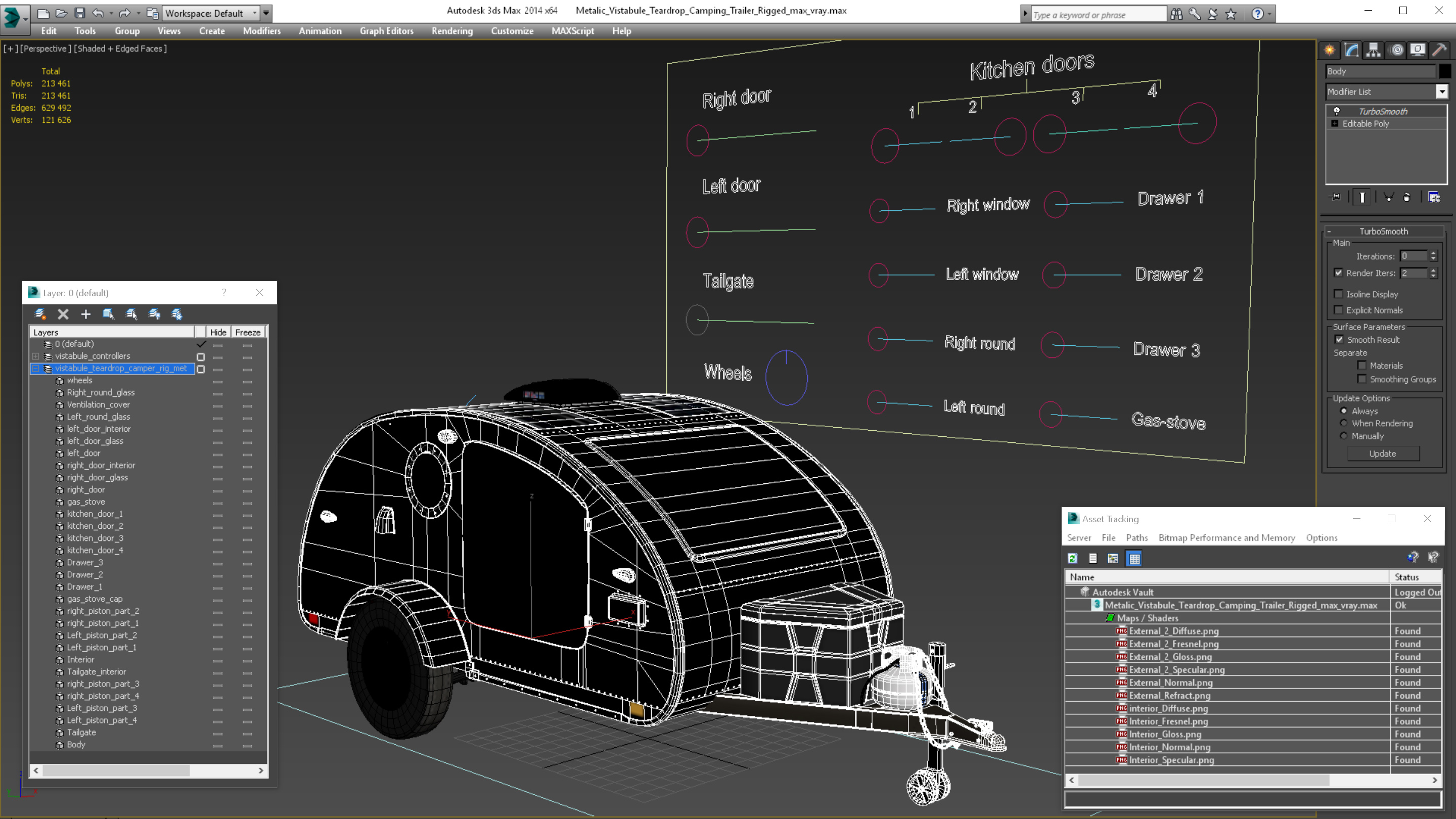 3D model Metallic Vistabule Teardrop Camping Trailer Rigged