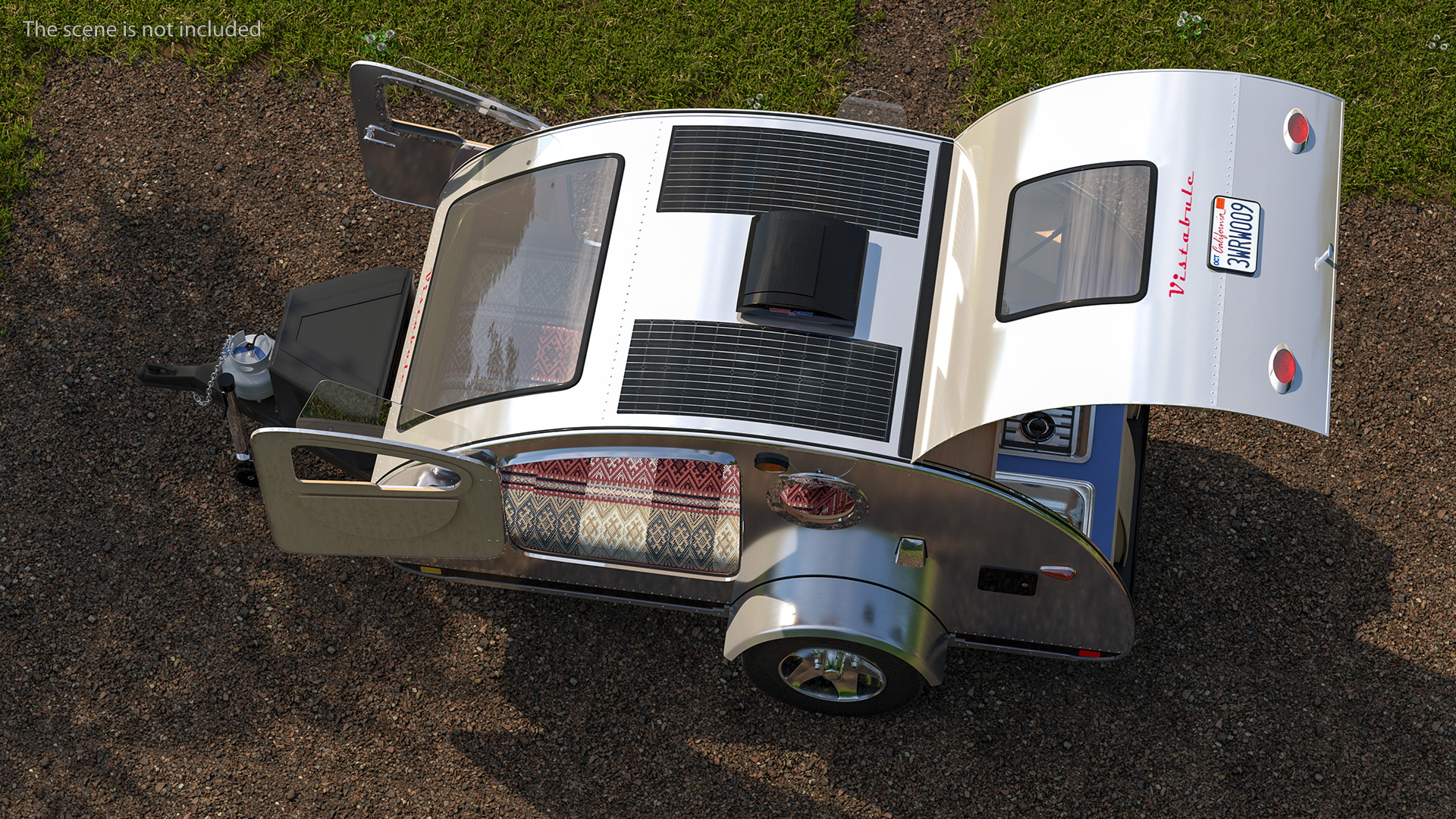 3D model Metallic Vistabule Teardrop Camping Trailer Rigged
