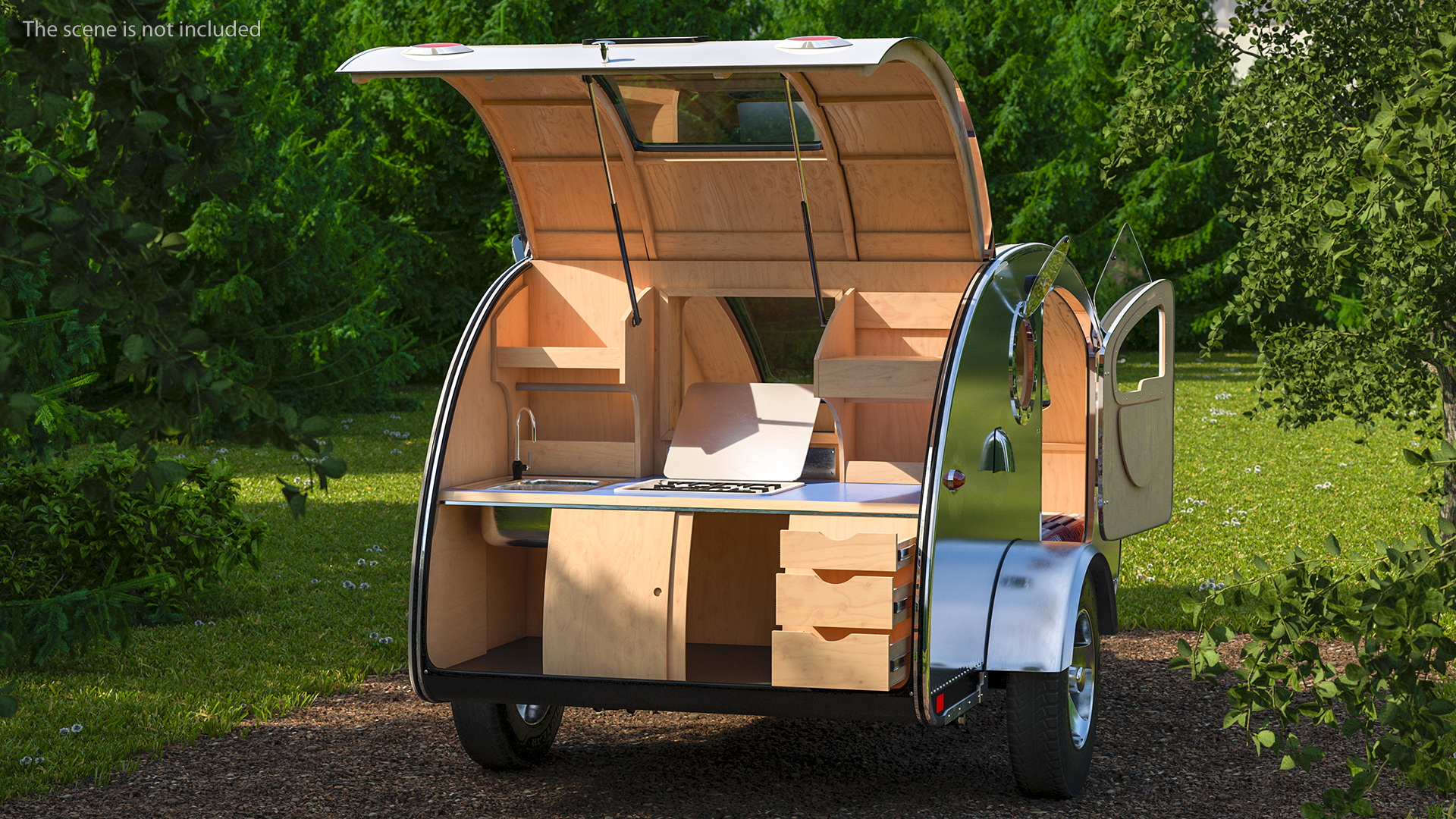 3D model Metallic Vistabule Teardrop Camping Trailer Rigged