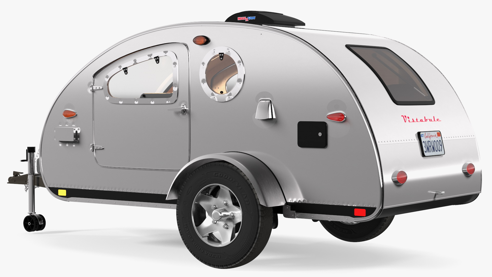 3D model Metallic Vistabule Teardrop Camping Trailer Rigged