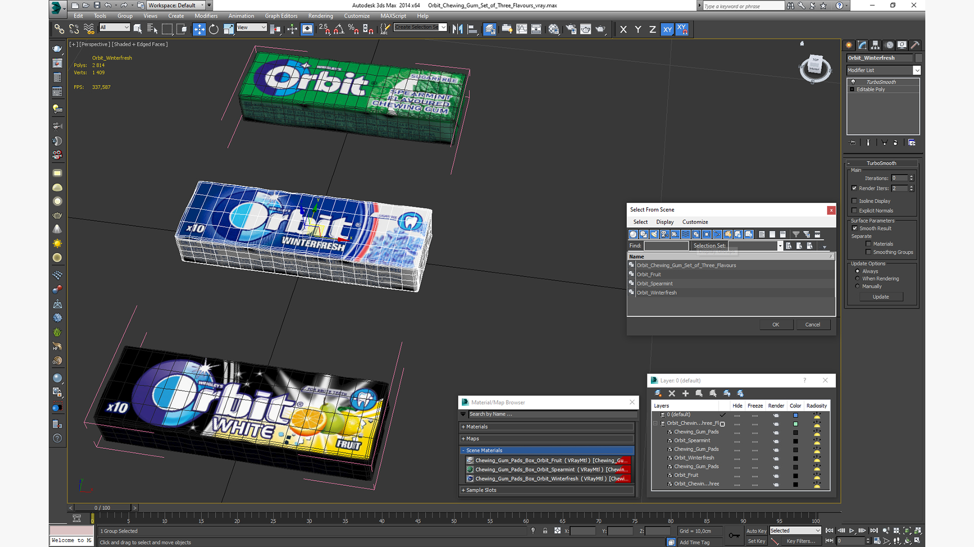 Orbit Chewing Gum Set of Three Flavours 3D model