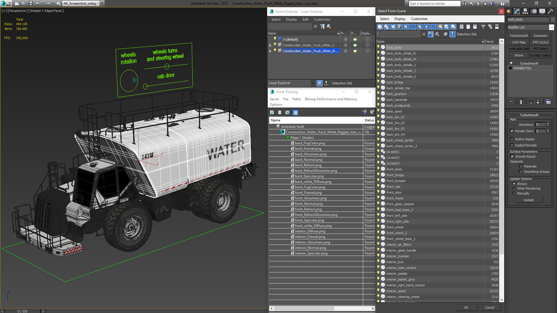 3D Construction Water Truck White Rigged for Cinema 4D