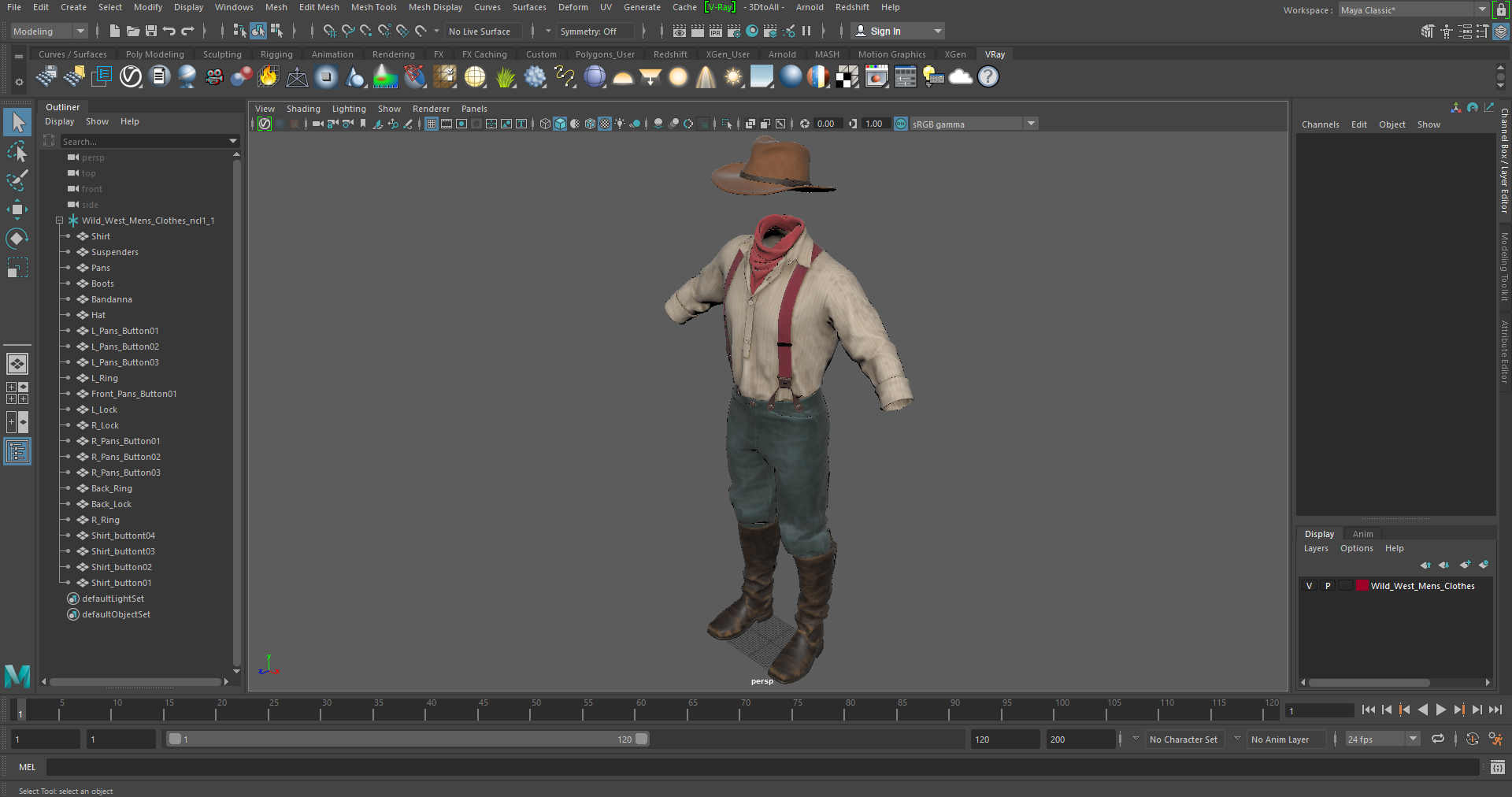 Wild West Mens Clothes 3D