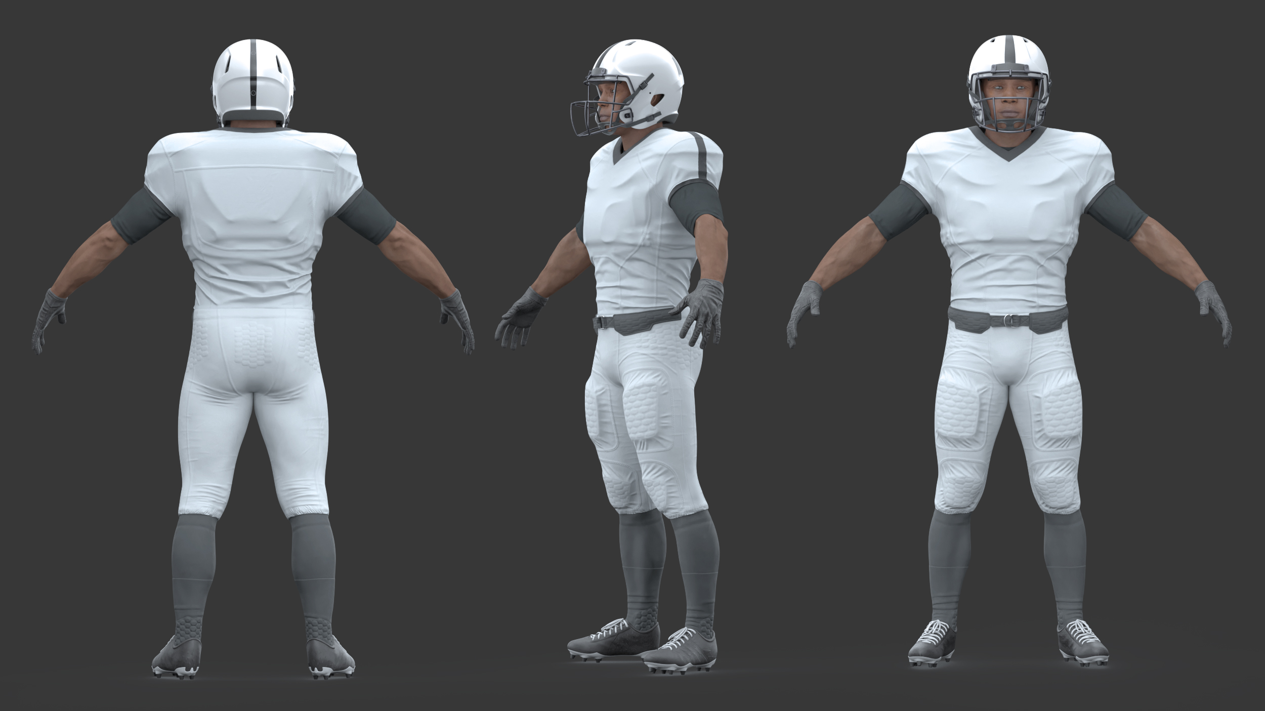 3D White Uniform Black Man Football Player Rigged