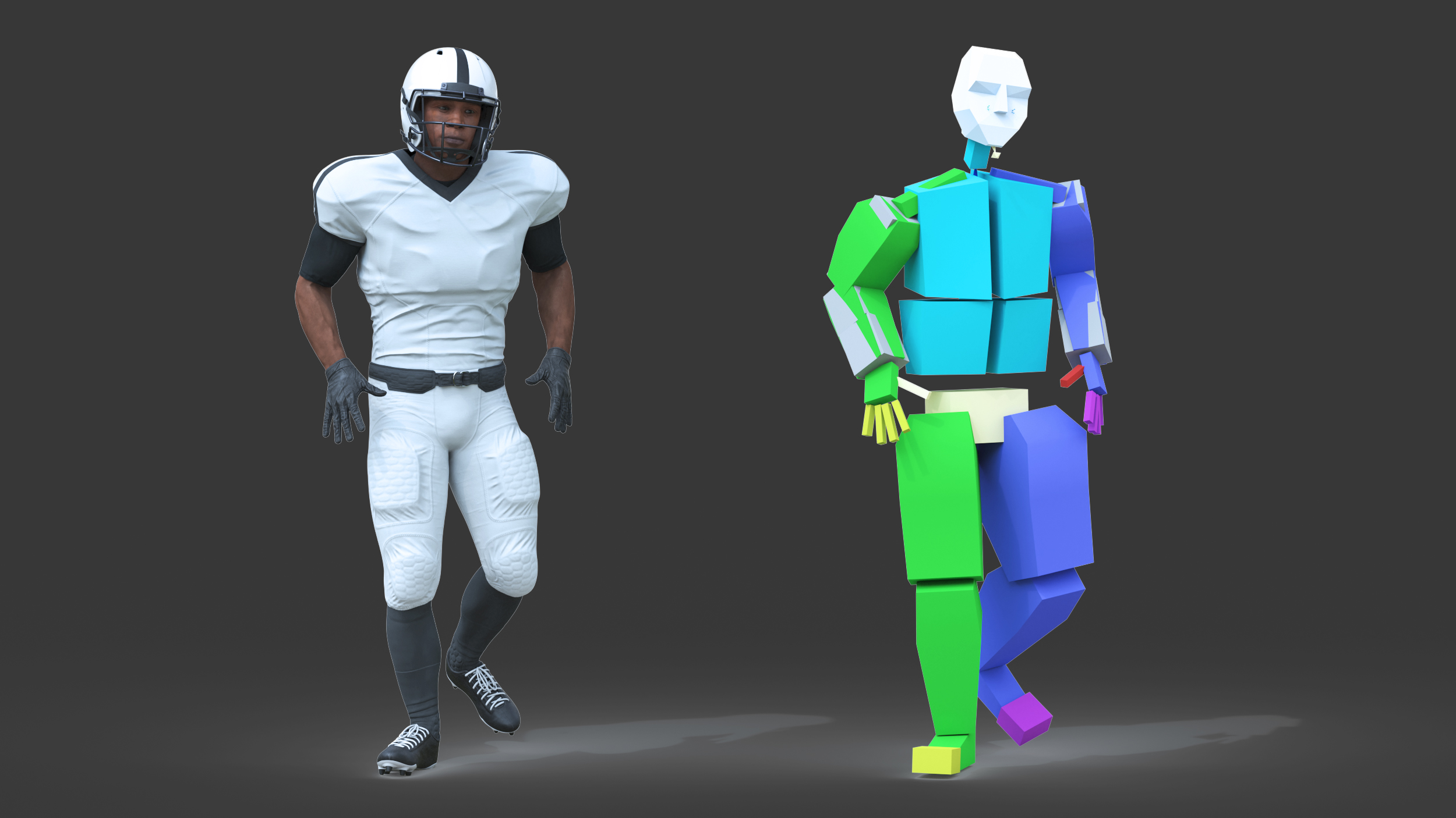 3D White Uniform Black Man Football Player Rigged