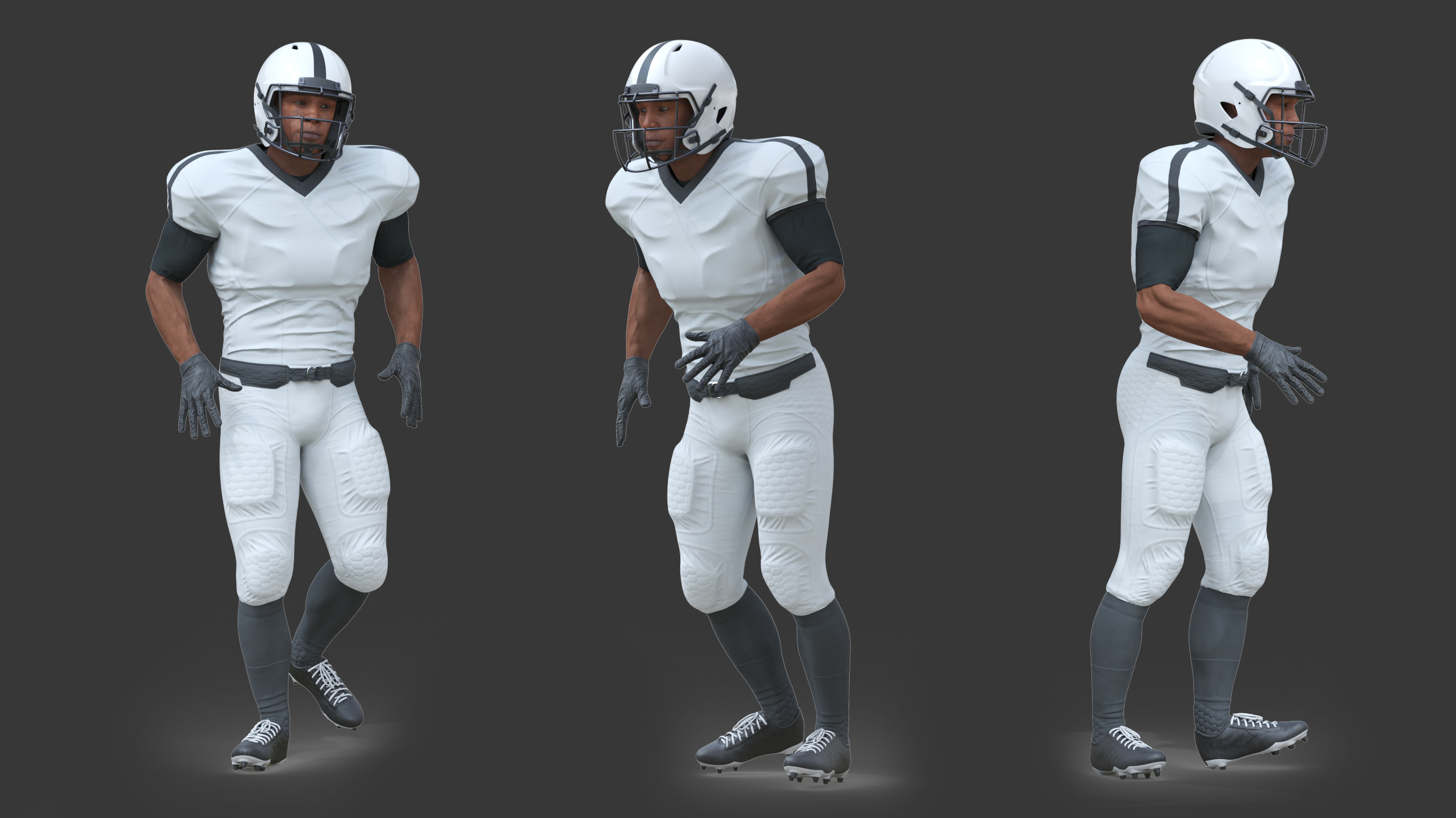 3D White Uniform Black Man Football Player Rigged