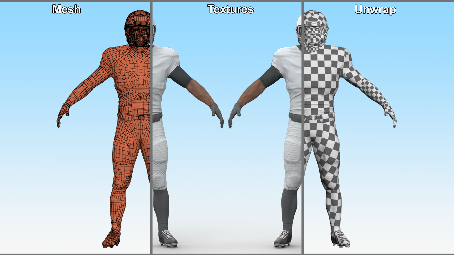 3D White Uniform Black Man Football Player Rigged