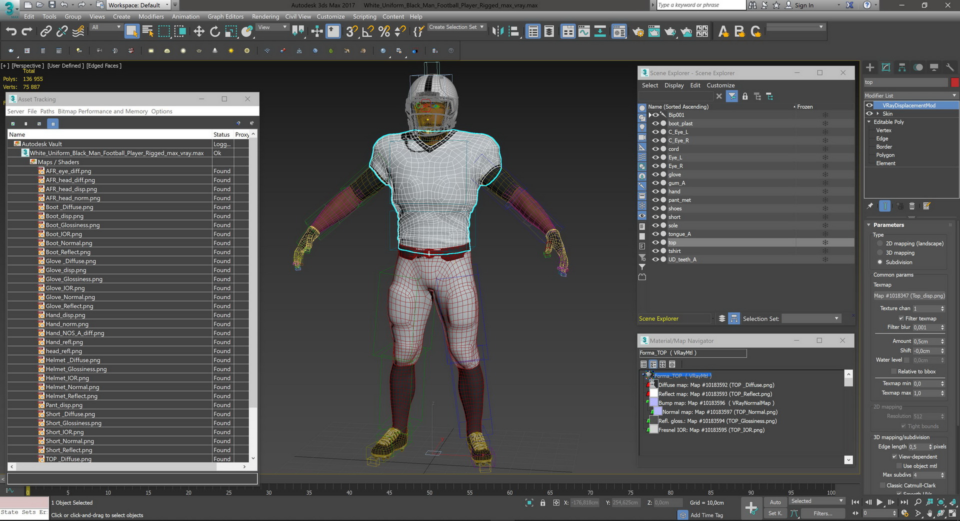 3D White Uniform Black Man Football Player Rigged