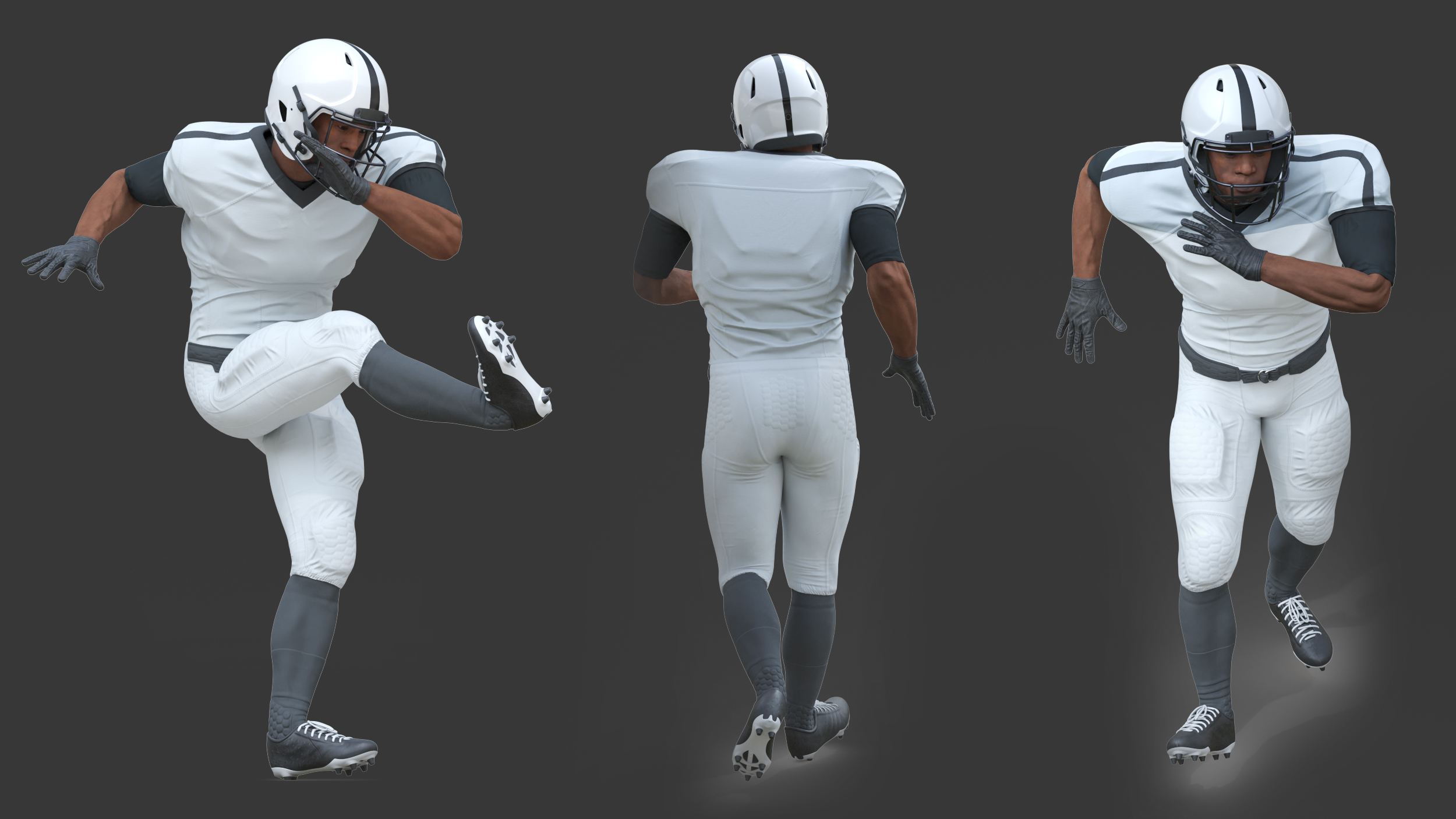 3D White Uniform Black Man Football Player Rigged