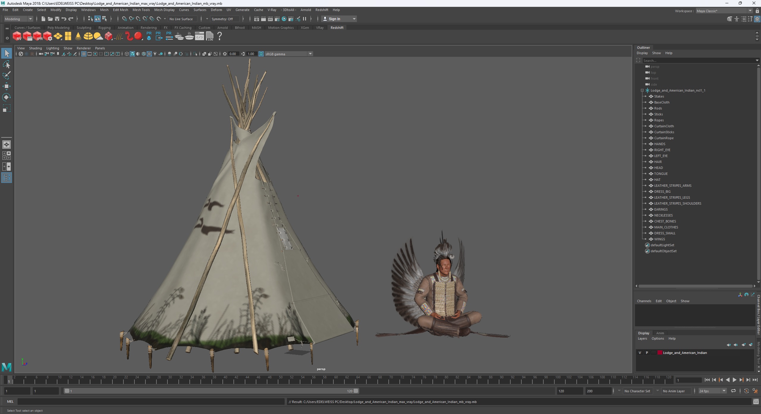3D model Lodge and American Indian
