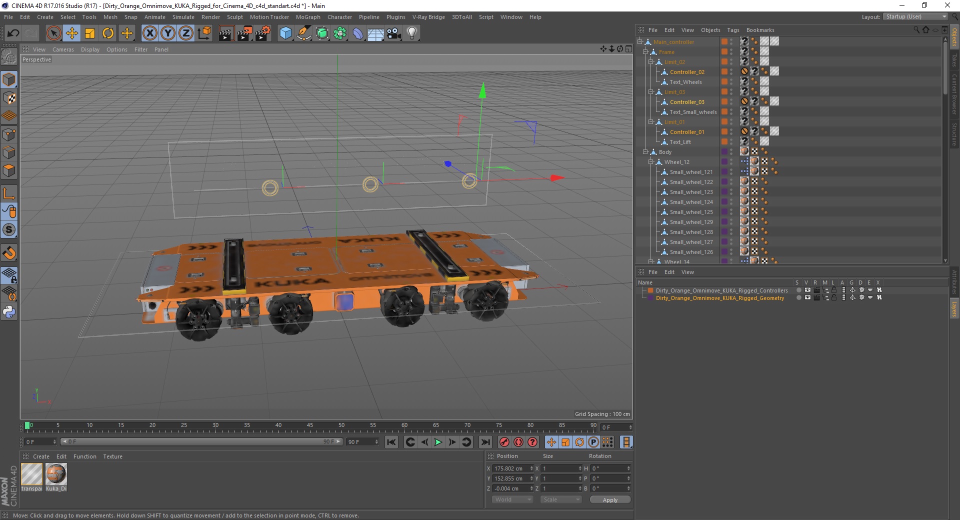 Dirty Orange Omnimove KUKA Rigged for Cinema 4D 3D