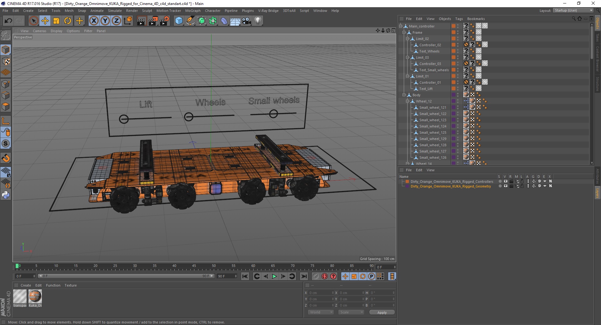 Dirty Orange Omnimove KUKA Rigged for Cinema 4D 3D