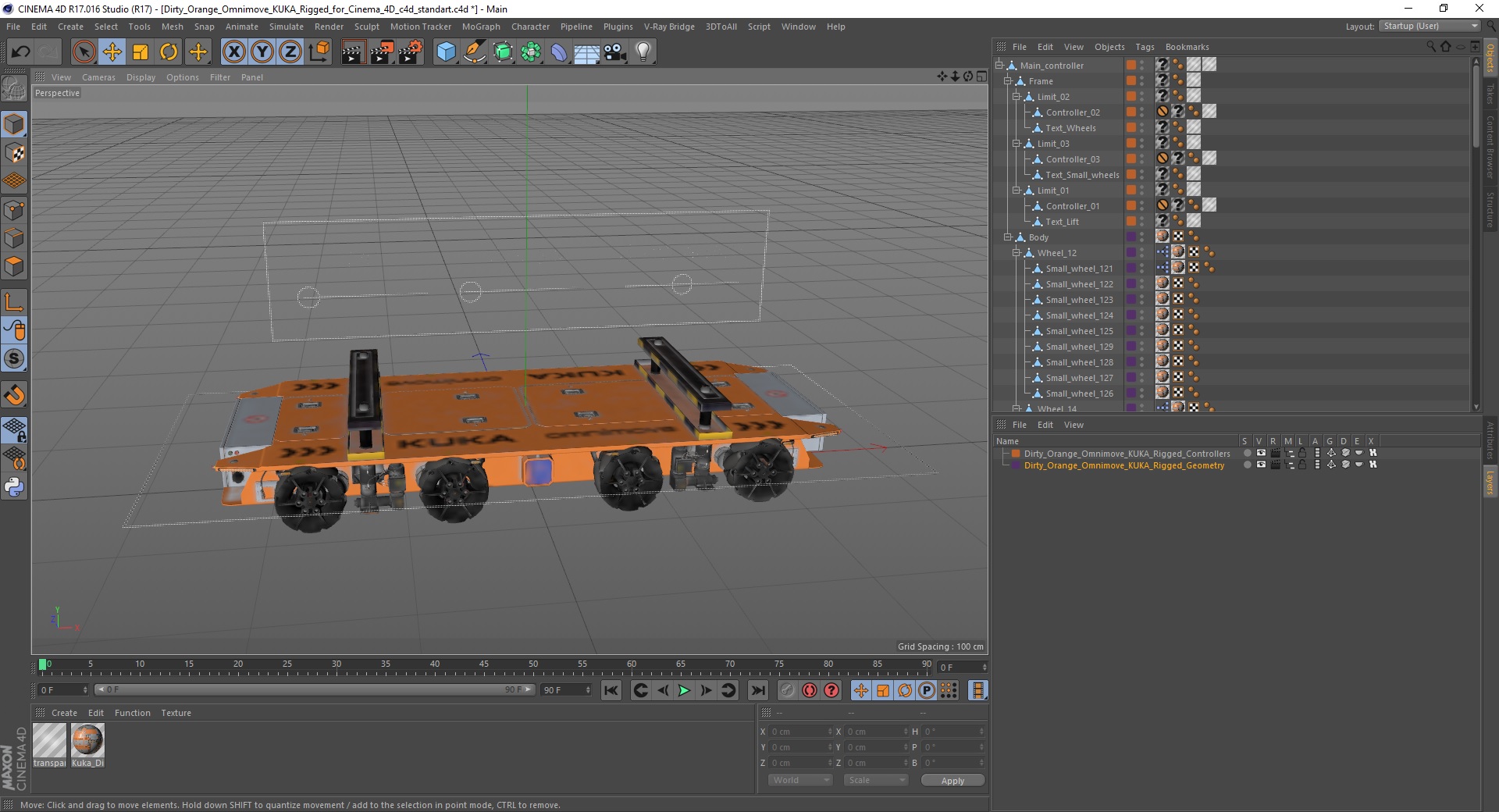 Dirty Orange Omnimove KUKA Rigged for Cinema 4D 3D