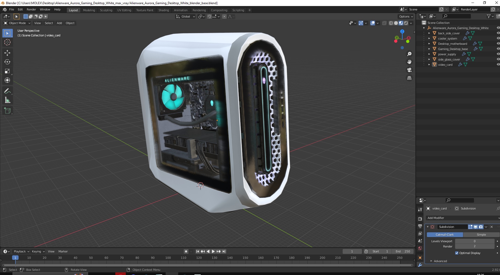 Alienware Aurora Gaming Desktop White 3D