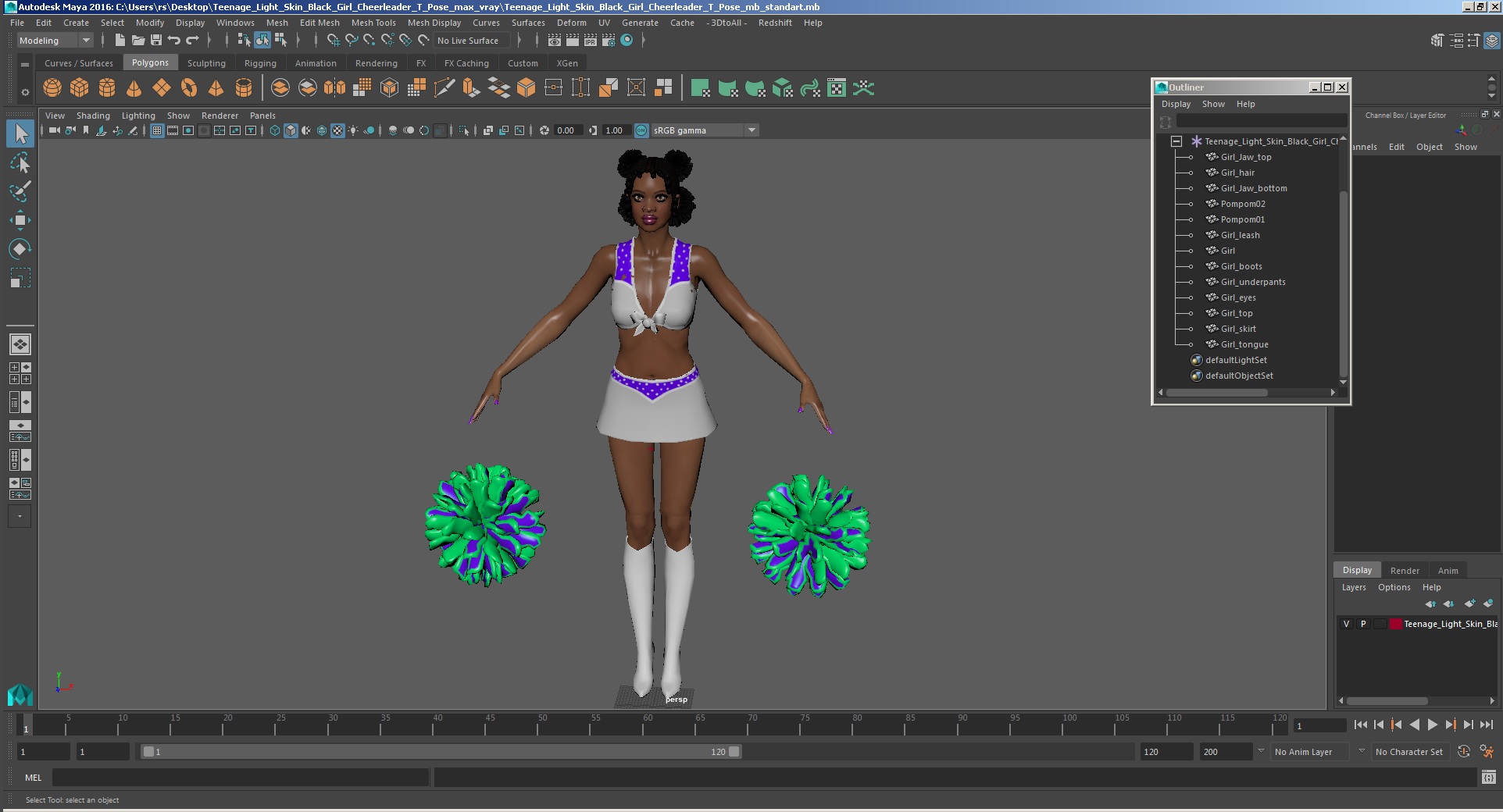 Light Skin Black Young Woman Cheerleader T Pose 3D