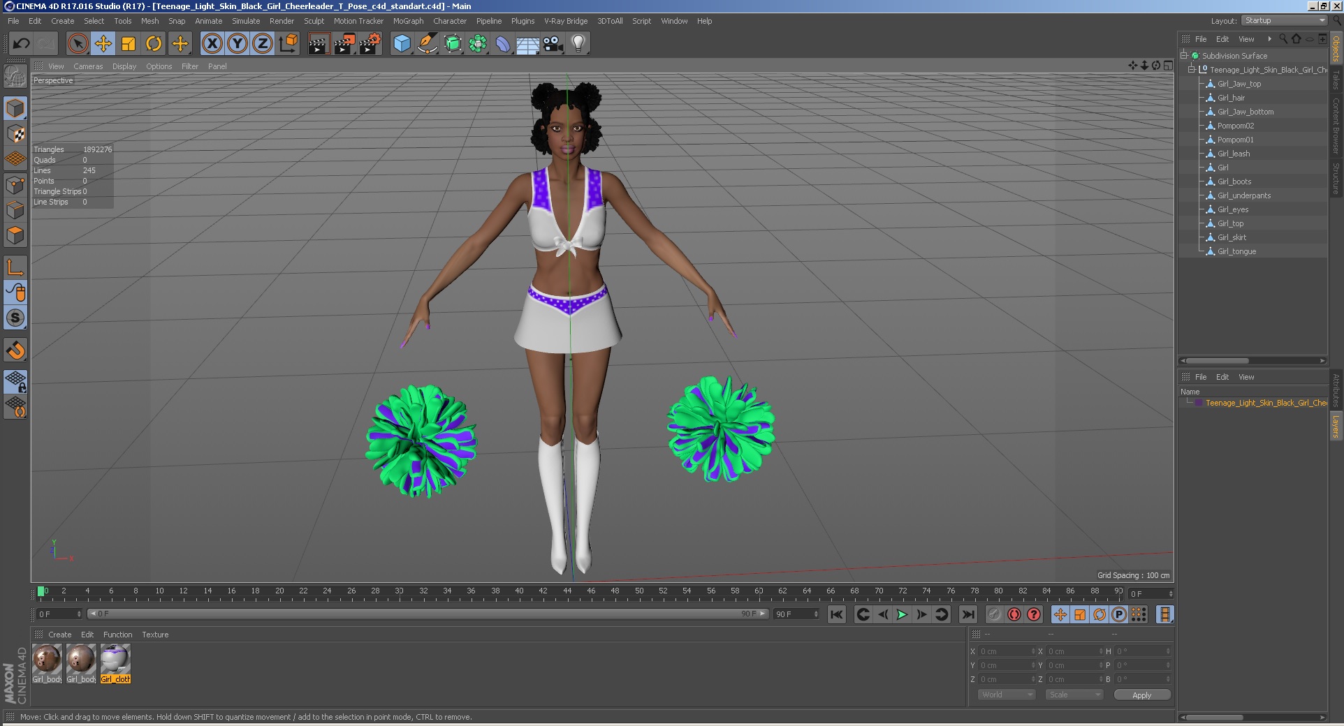 Light Skin Black Young Woman Cheerleader T Pose 3D