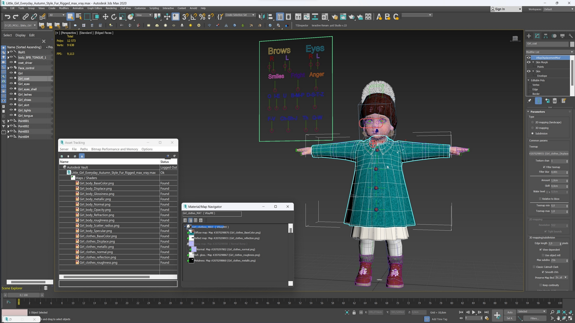 Little Girl Everyday Autumn Style Fur Rigged 3D model