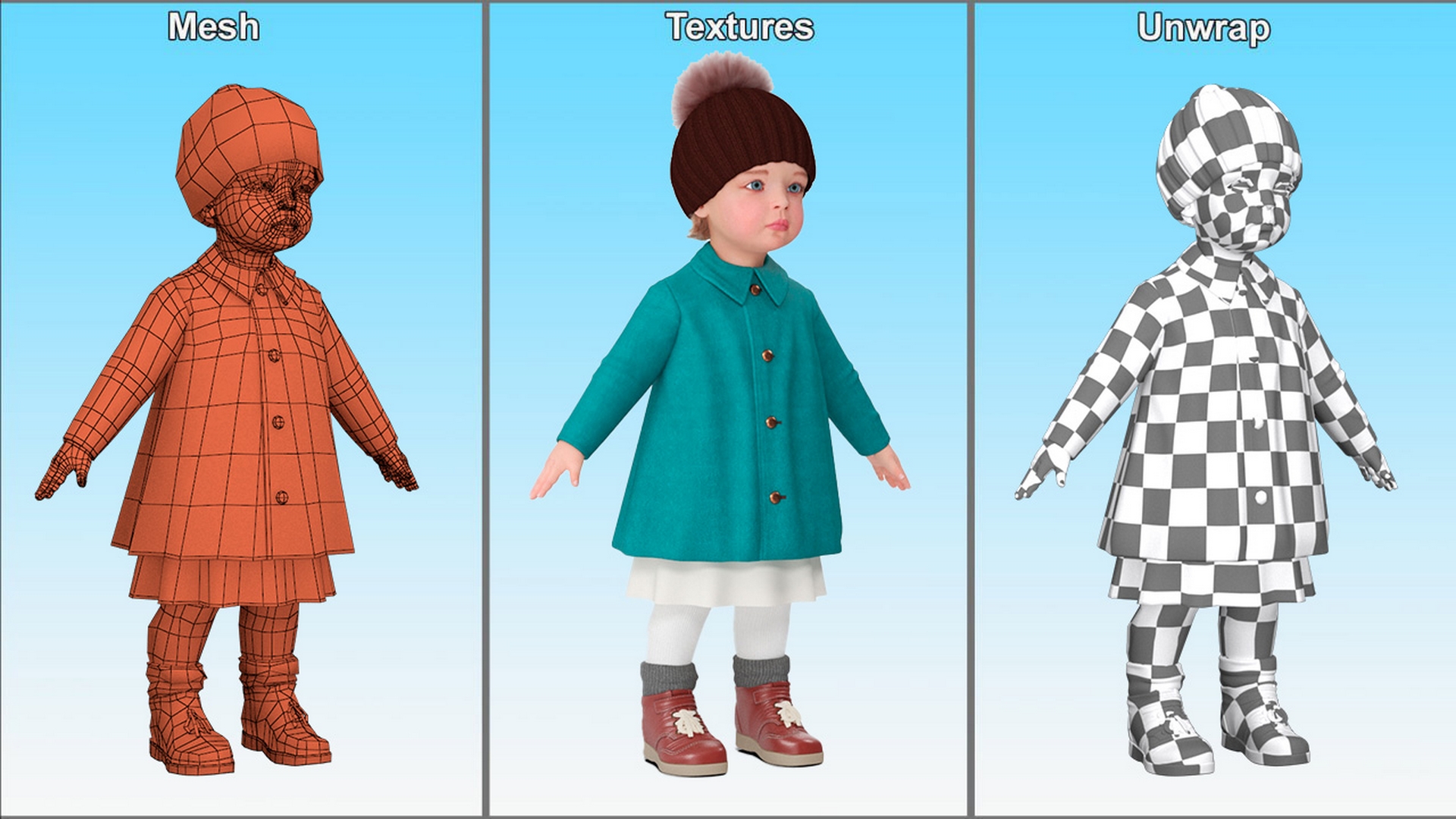 Little Girl Everyday Autumn Style Fur Rigged 3D model