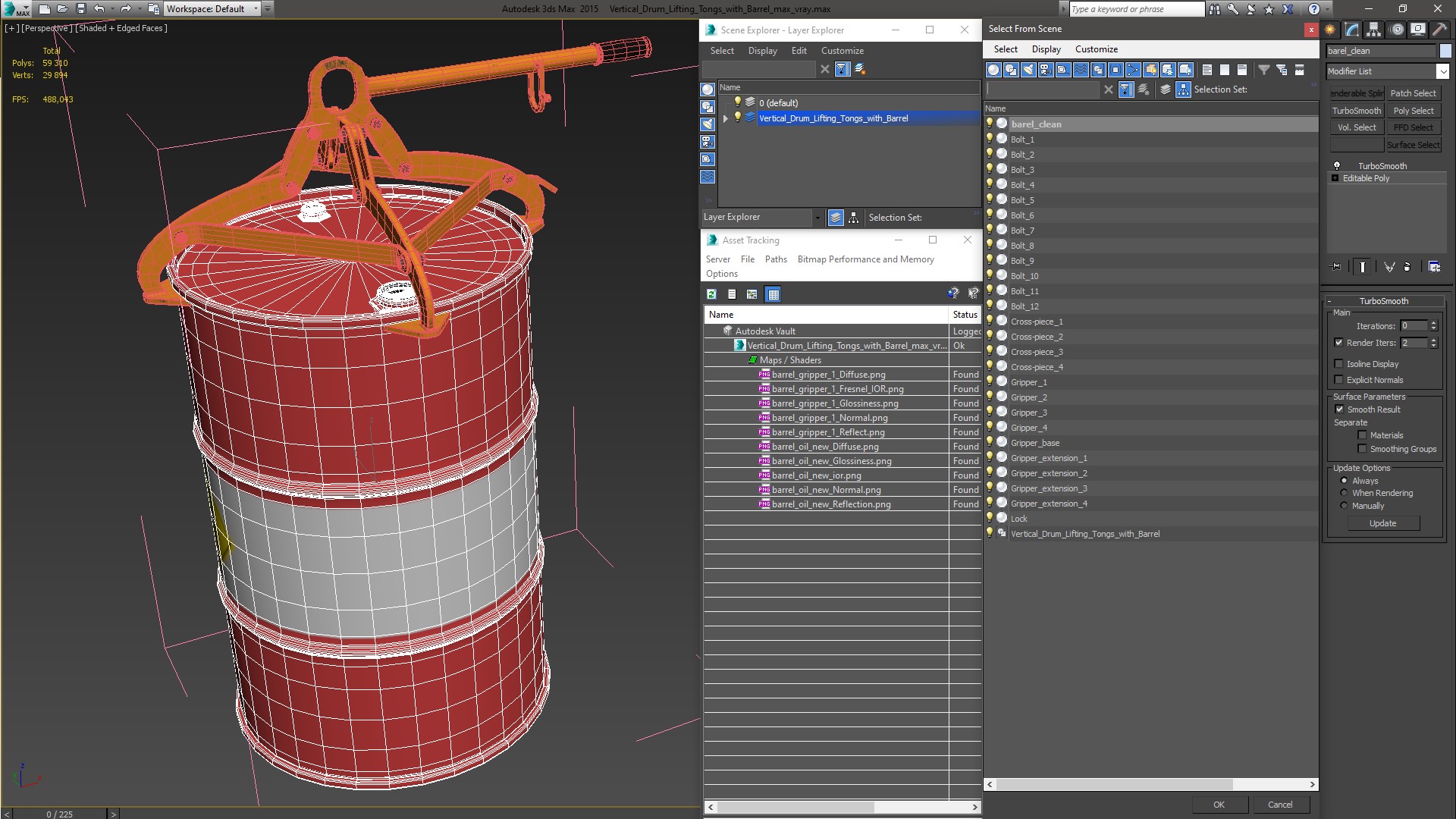 Vertical Drum Lifting Tongs with Barrel 3D model