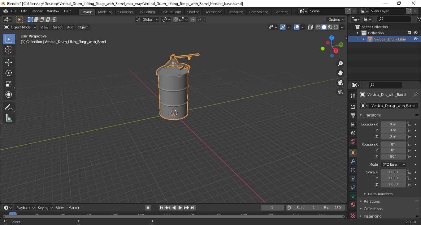 Vertical Drum Lifting Tongs with Barrel 3D model
