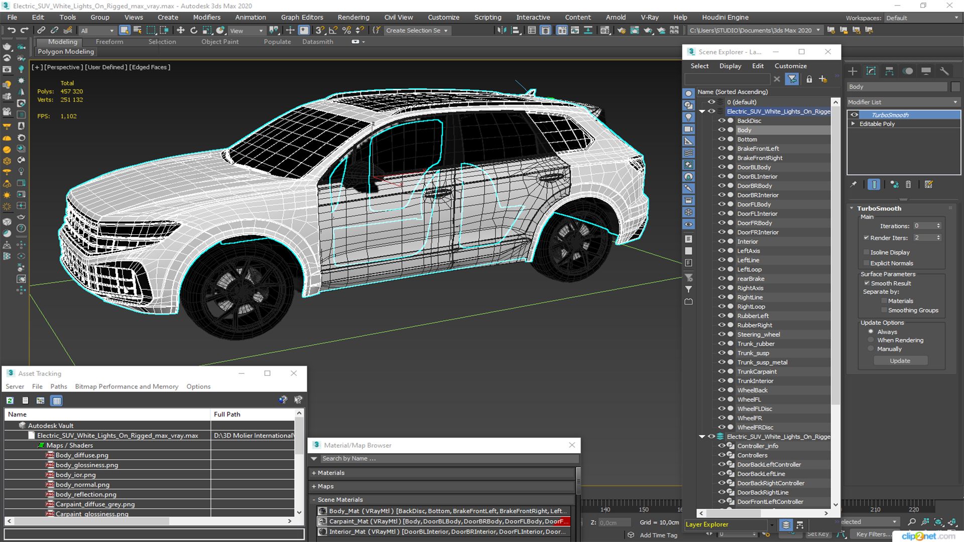 3D model Electric SUV White Lights On Rigged