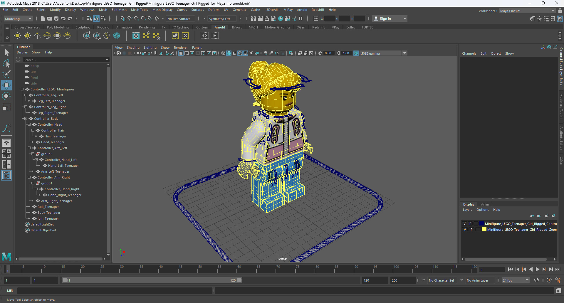 3D model Minifigure LEGO Teenager Girl Rigged for Maya