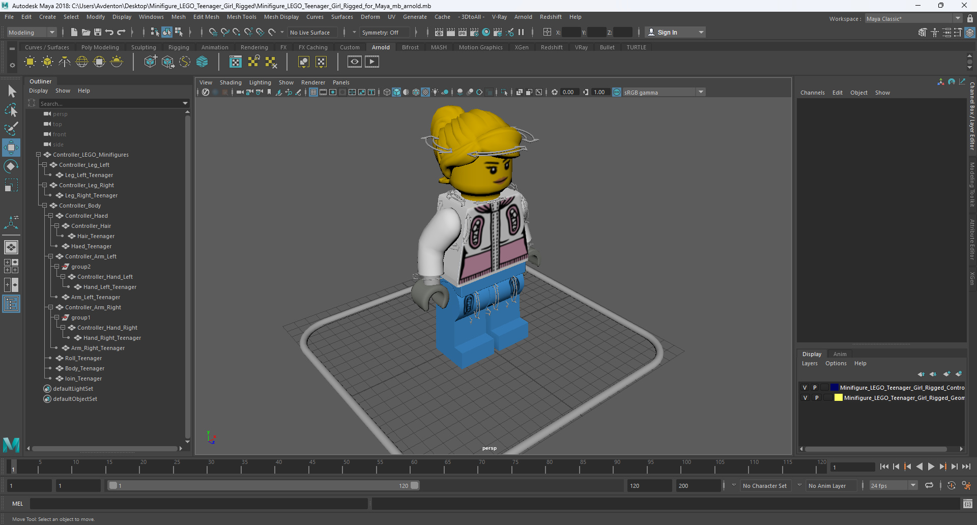 3D model Minifigure LEGO Teenager Girl Rigged for Maya