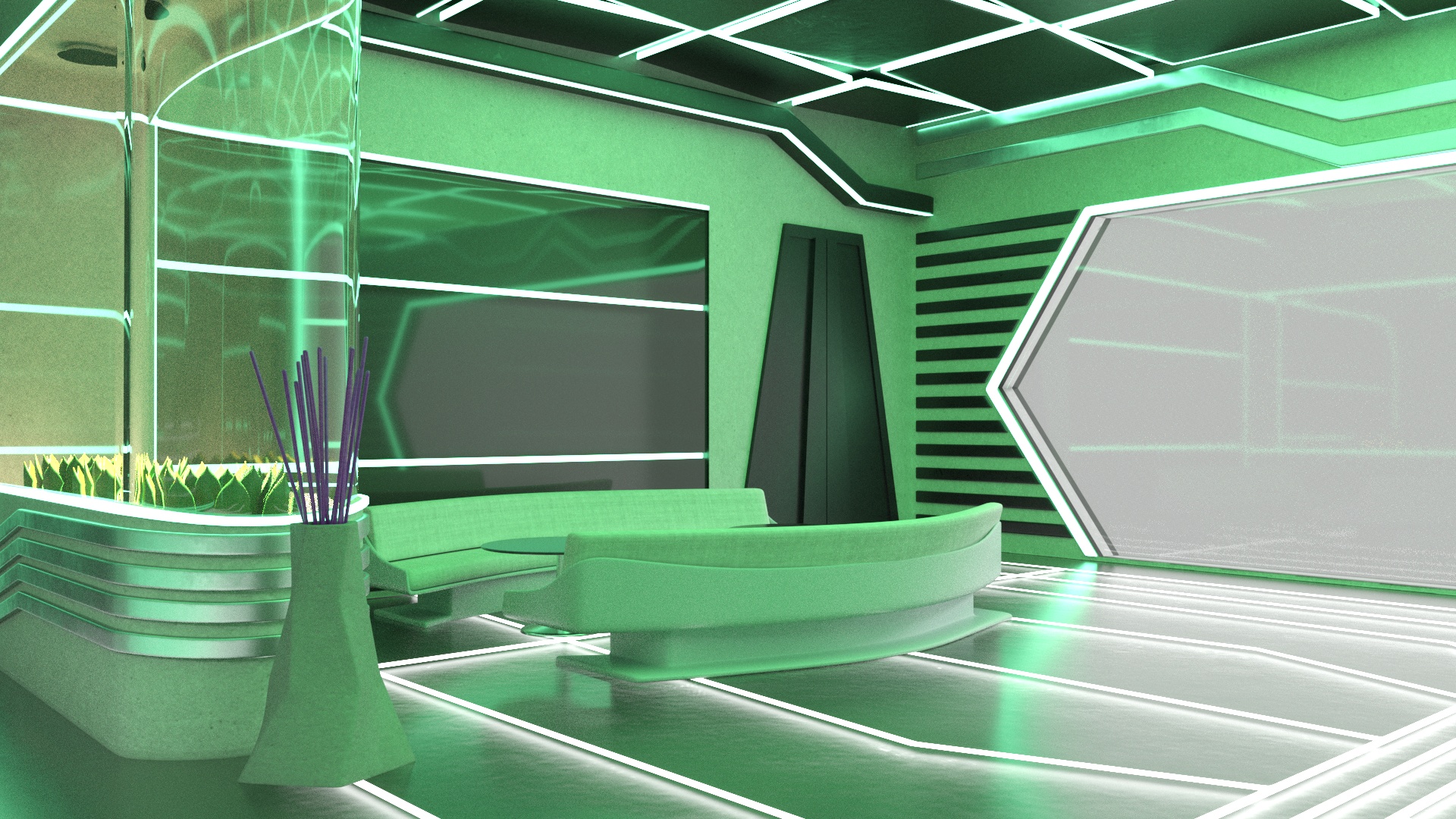 3D model Sci-Fi Bar Interior Green Lights On
