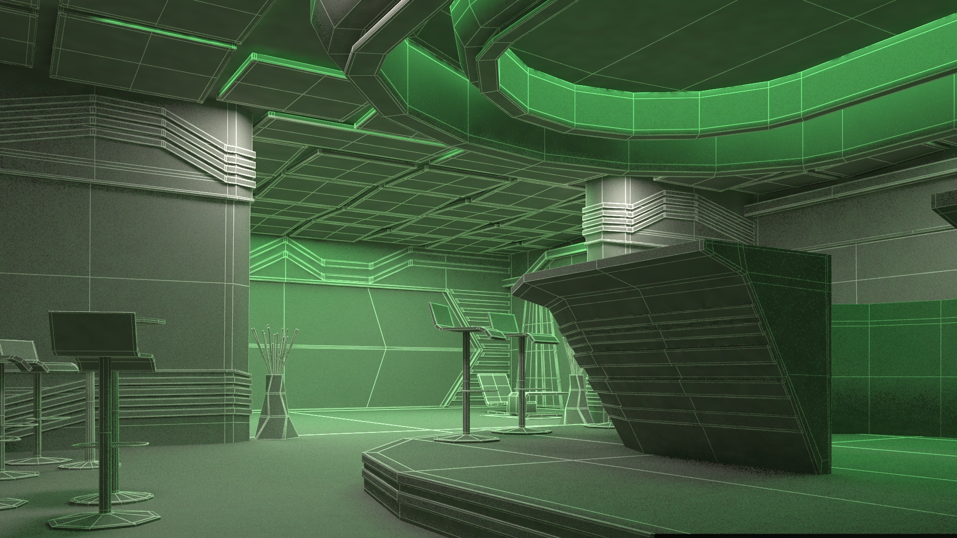3D model Sci-Fi Bar Interior Green Lights On