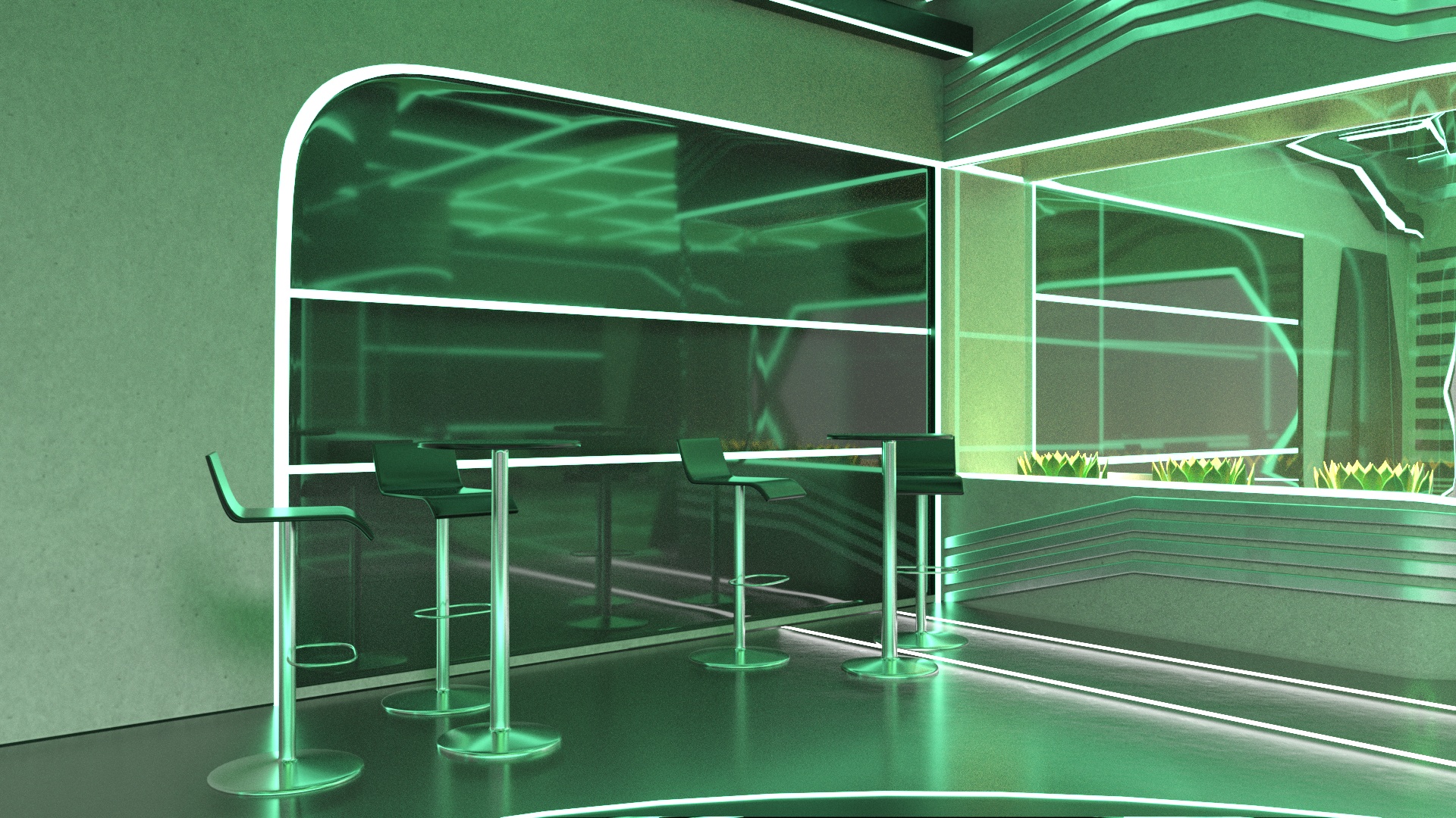 3D model Sci-Fi Bar Interior Green Lights On