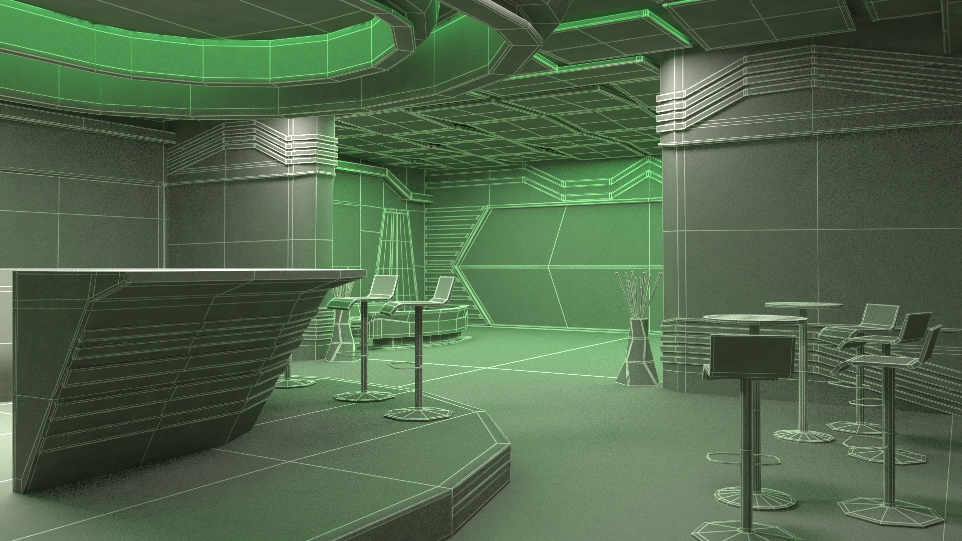 3D model Sci-Fi Bar Interior Green Lights On
