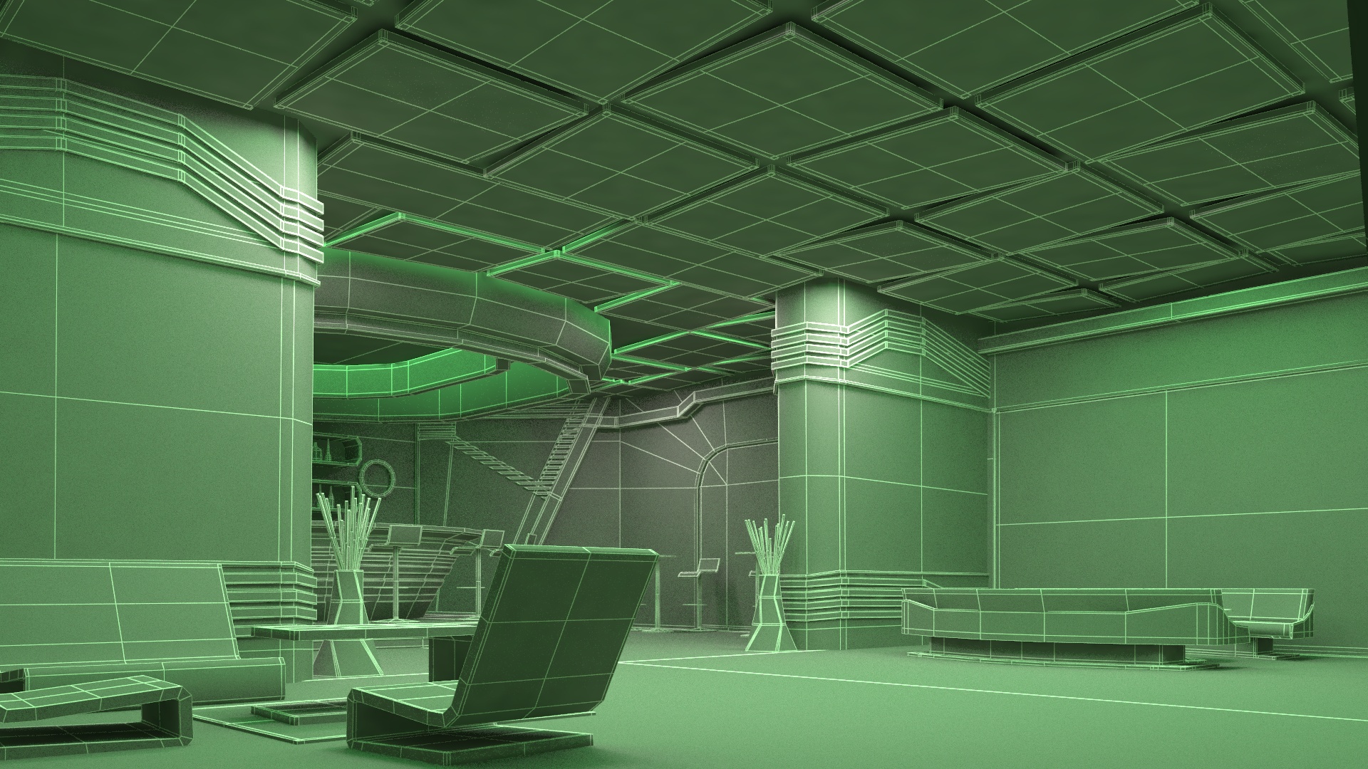 3D model Sci-Fi Bar Interior Green Lights On