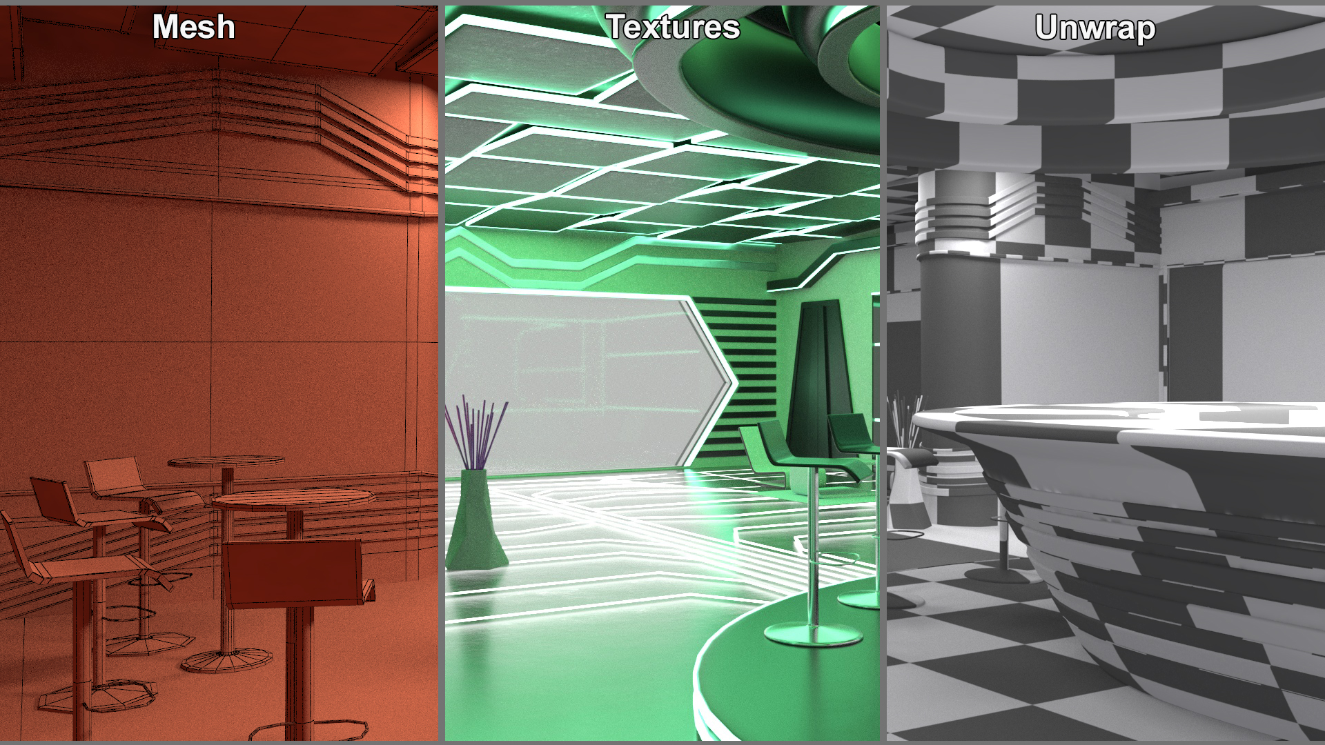 3D model Sci-Fi Bar Interior Green Lights On