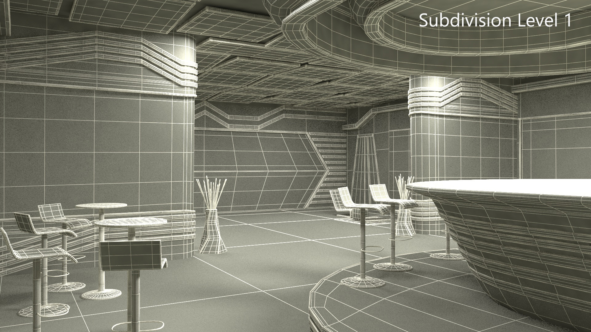 3D model Sci-Fi Bar Interior Green Lights On