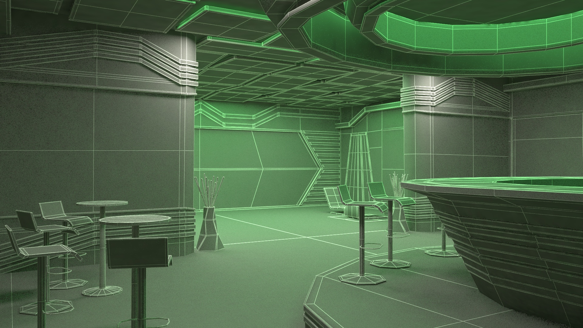3D model Sci-Fi Bar Interior Green Lights On