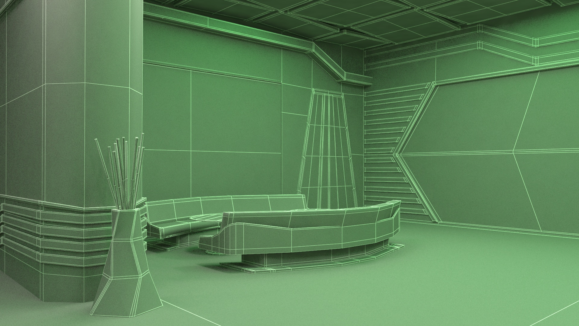 3D model Sci-Fi Bar Interior Green Lights On