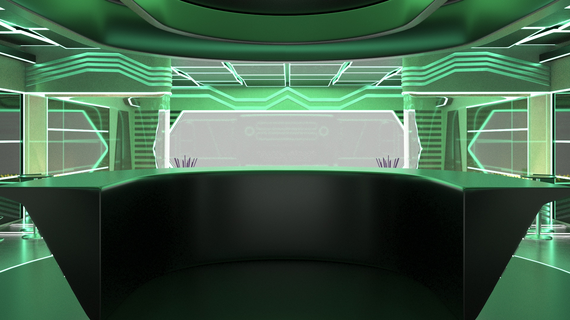 3D model Sci-Fi Bar Interior Green Lights On