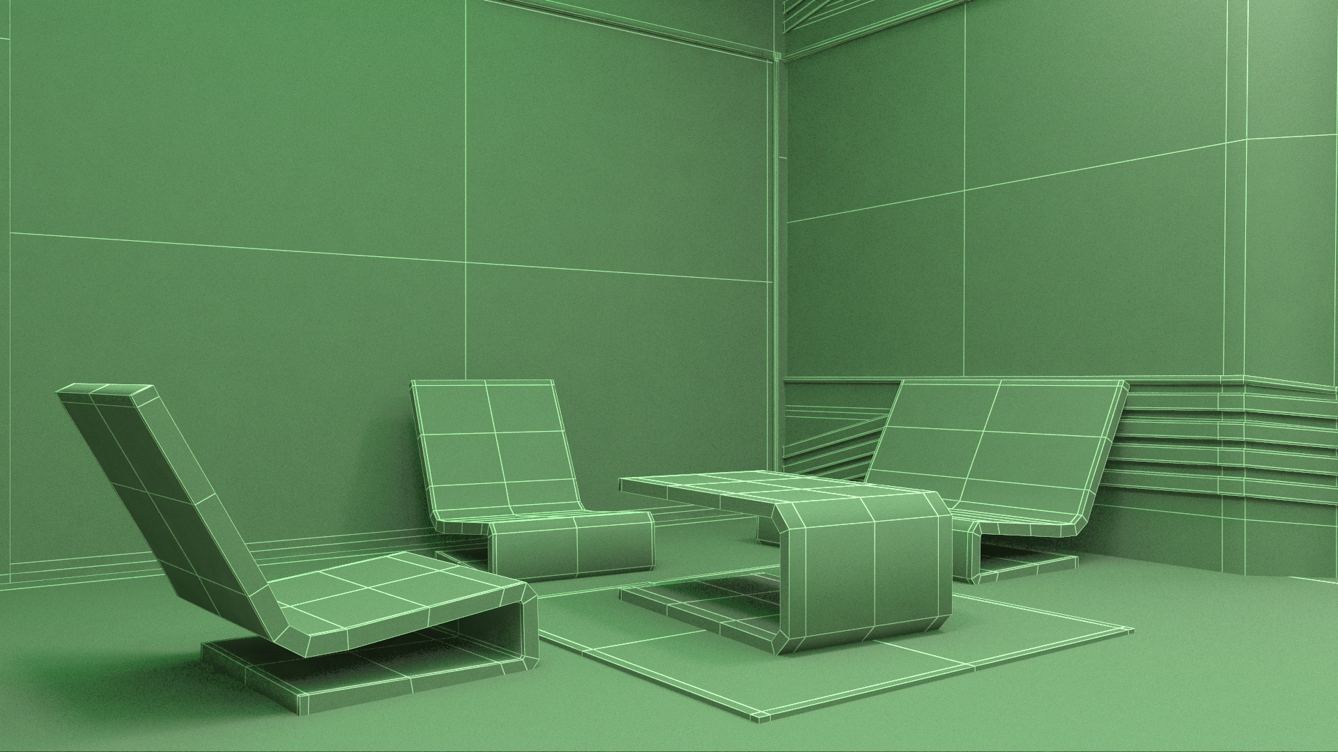 3D model Sci-Fi Bar Interior Green Lights On