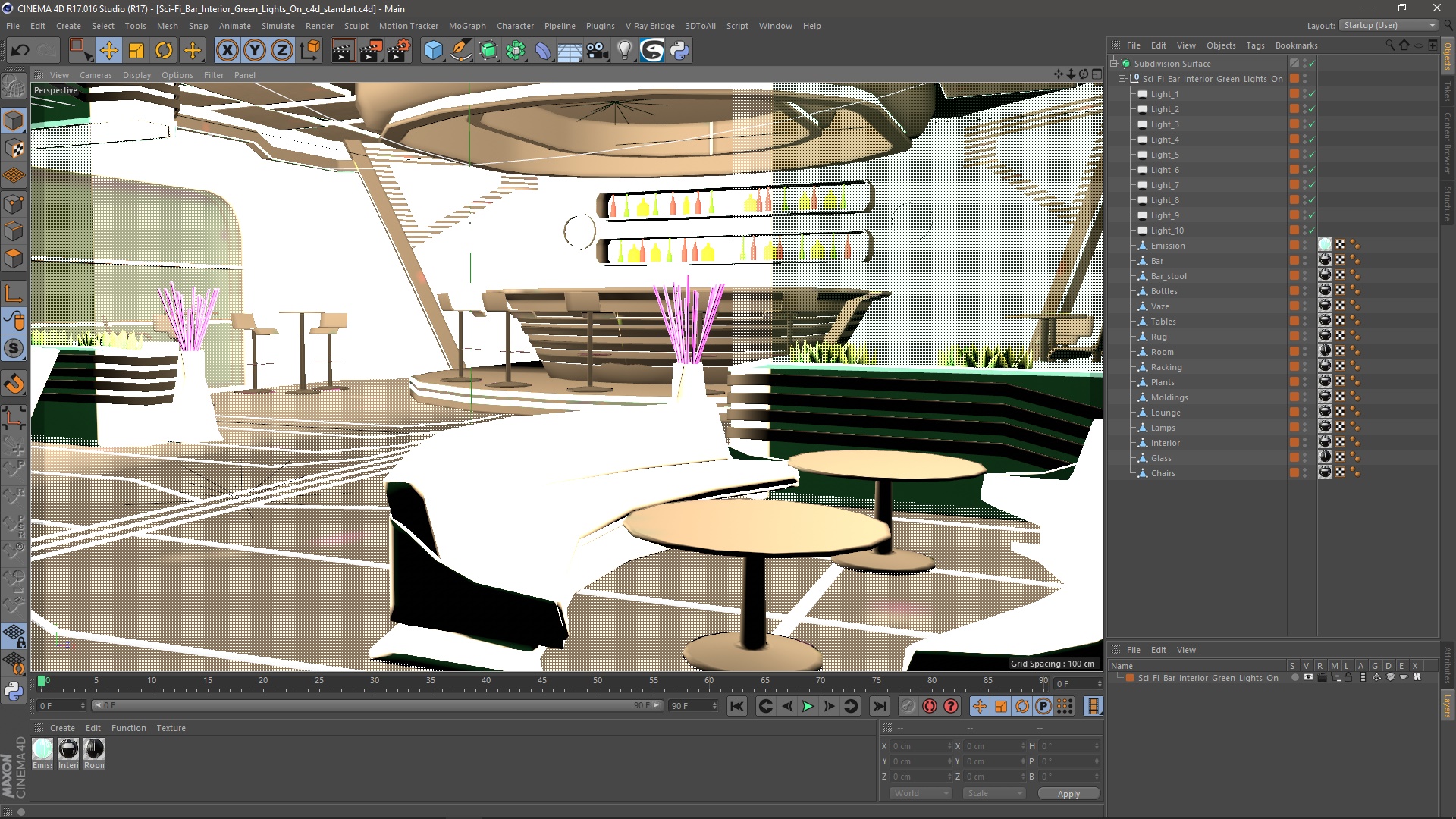 3D model Sci-Fi Bar Interior Green Lights On