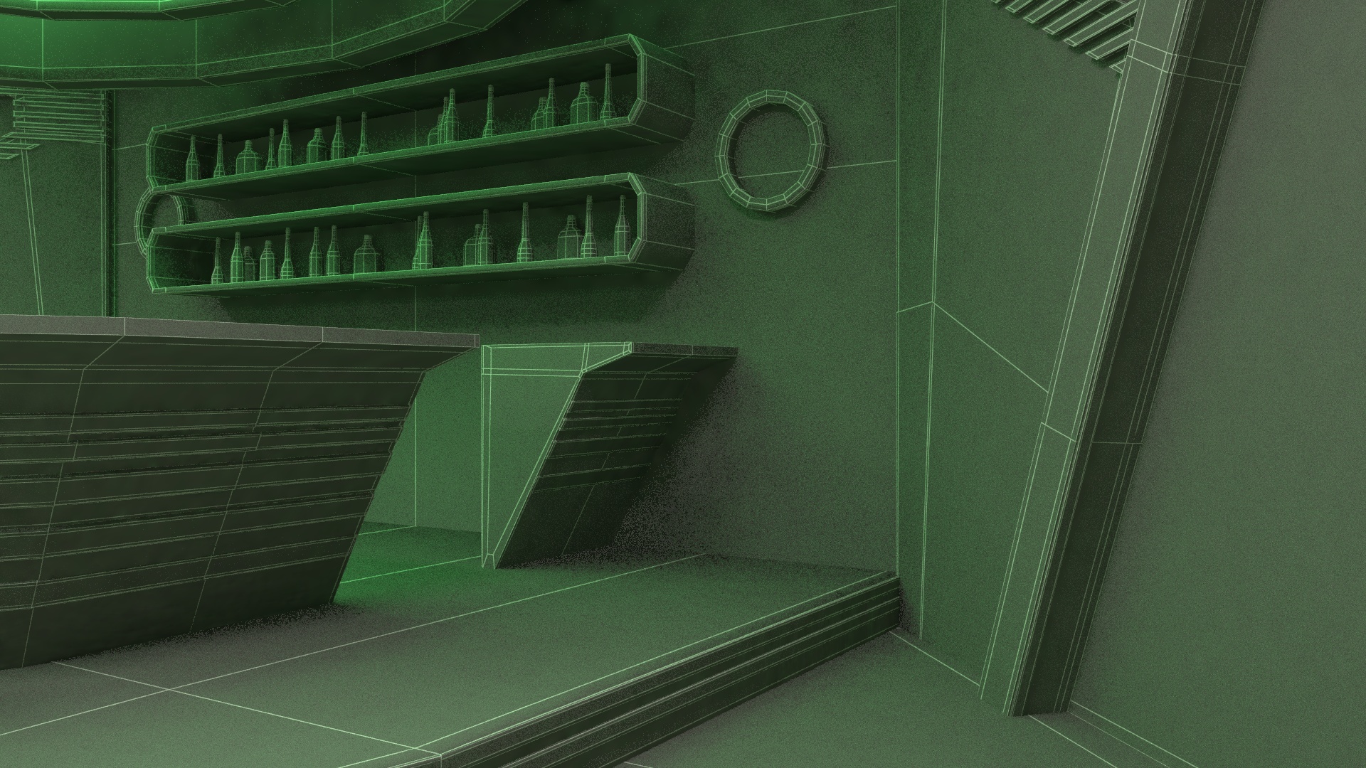 3D model Sci-Fi Bar Interior Green Lights On