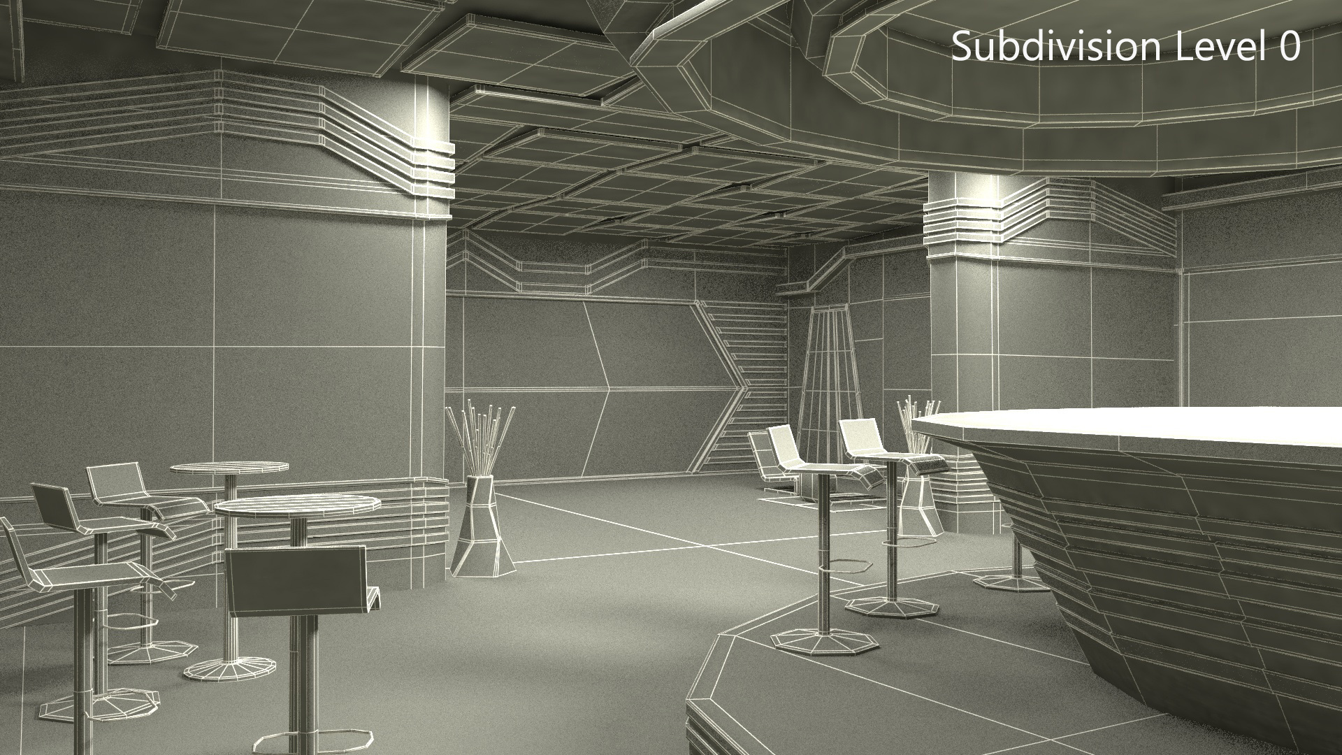 3D model Sci-Fi Bar Interior Green Lights On