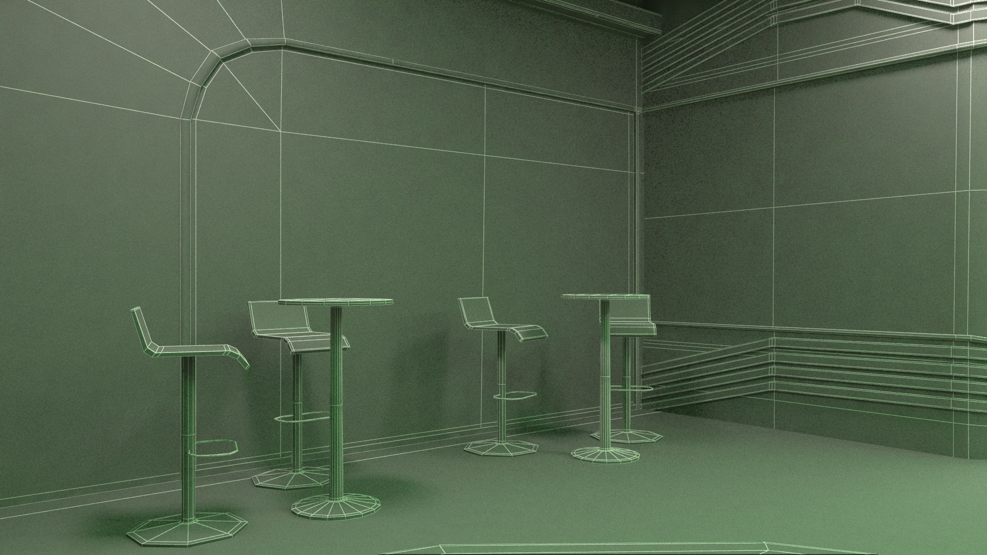 3D model Sci-Fi Bar Interior Green Lights On