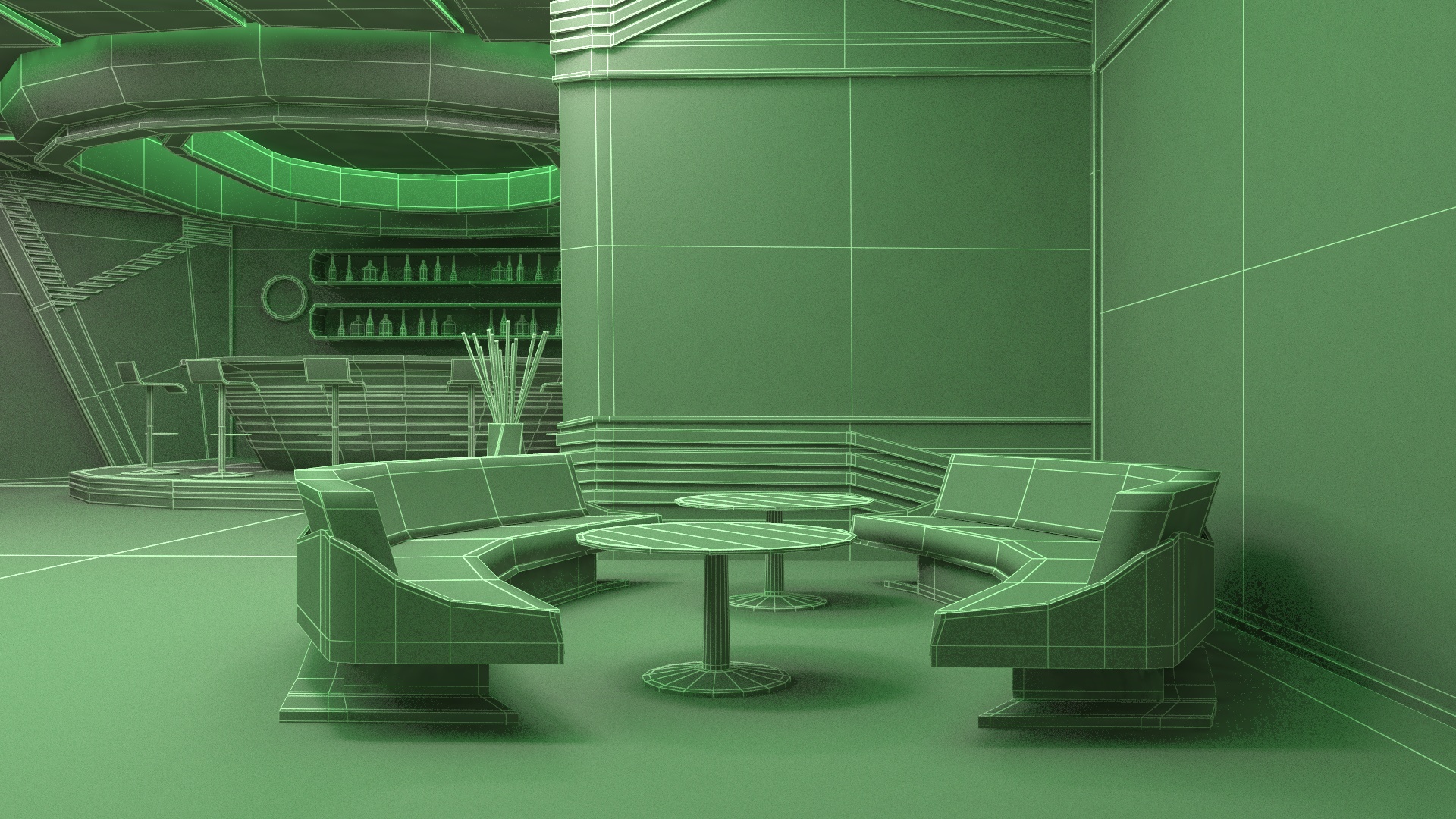 3D model Sci-Fi Bar Interior Green Lights On