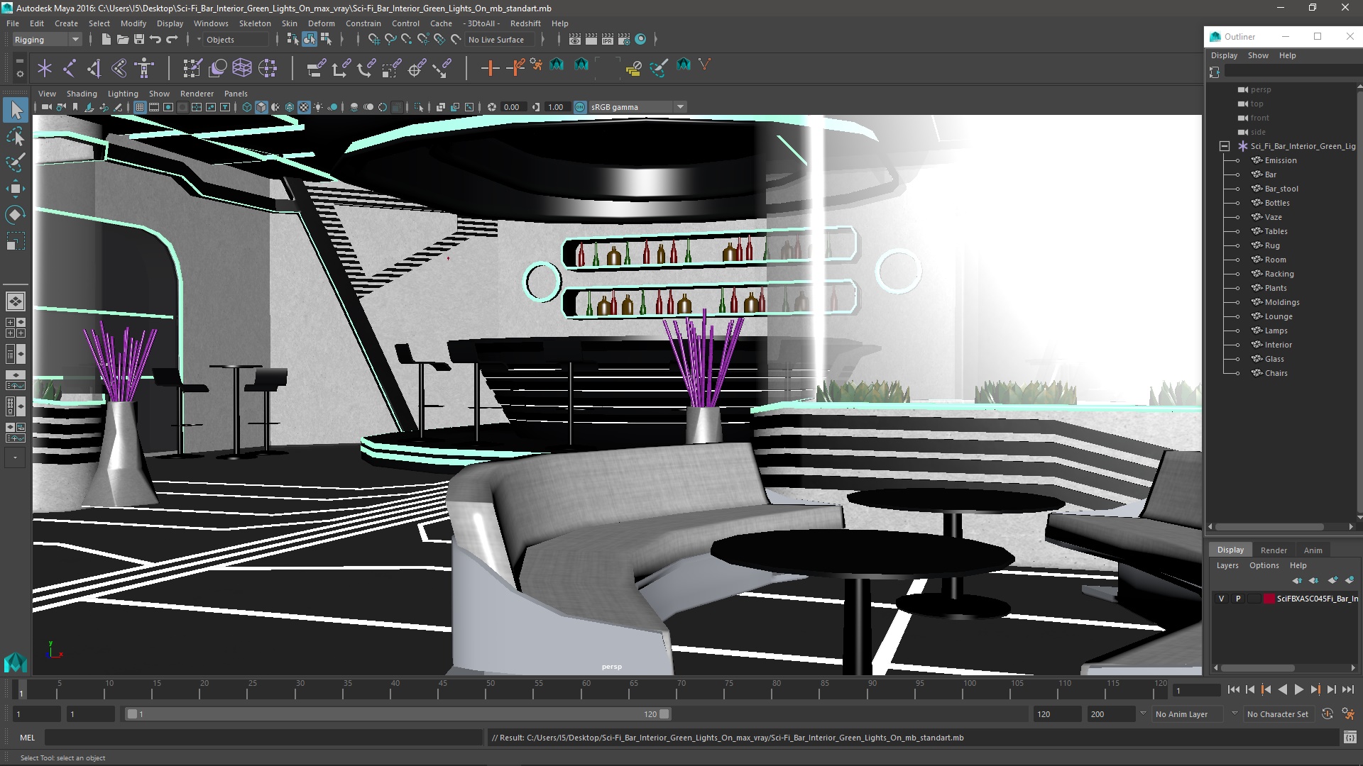 3D model Sci-Fi Bar Interior Green Lights On