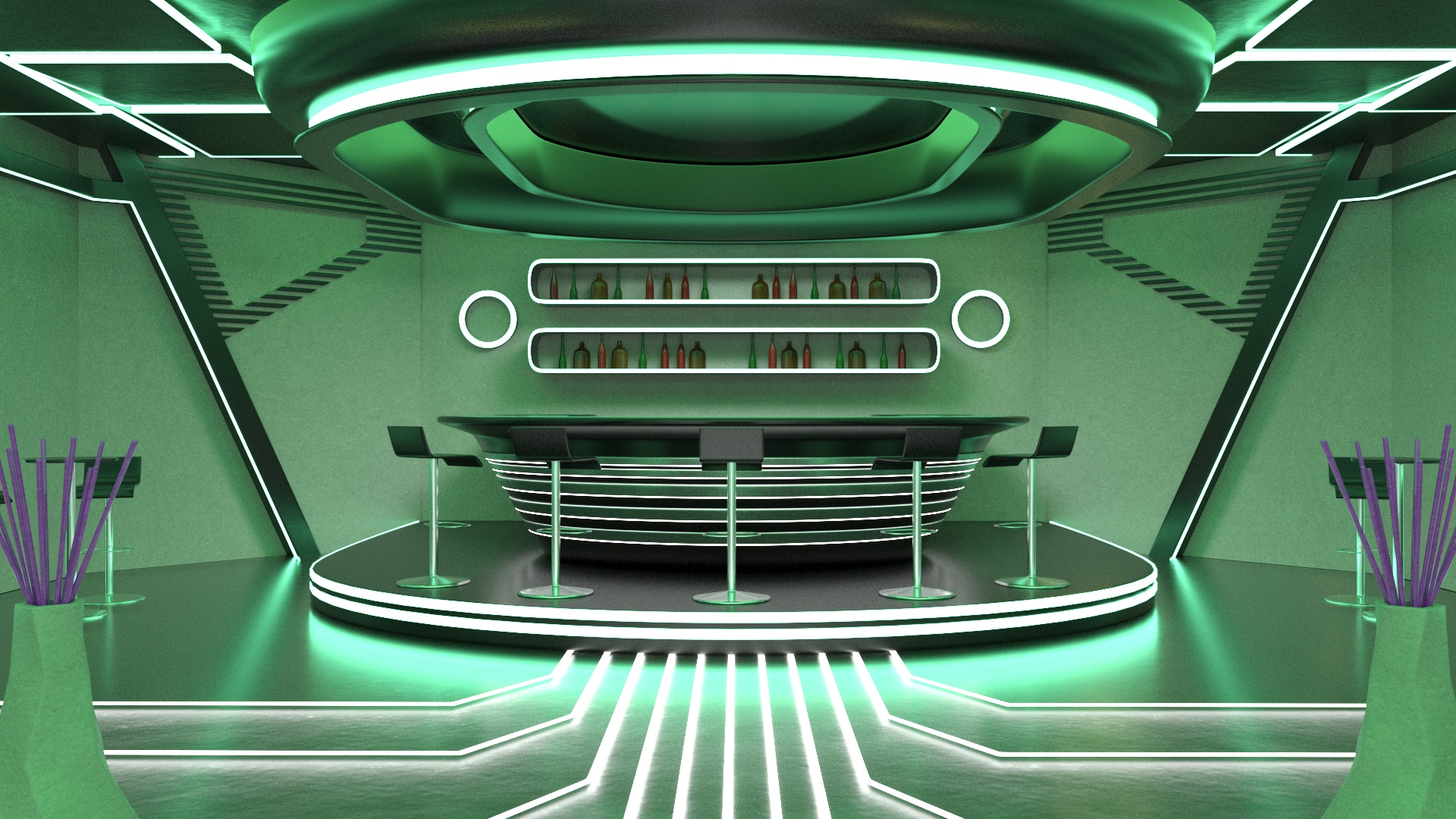 3D model Sci-Fi Bar Interior Green Lights On