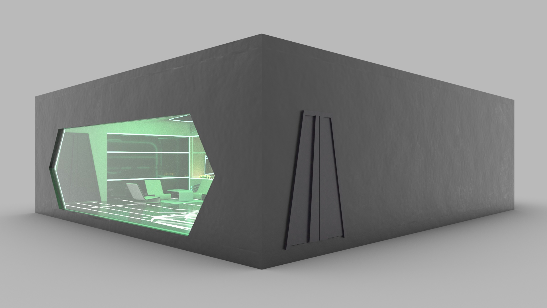 3D model Sci-Fi Bar Interior Green Lights On