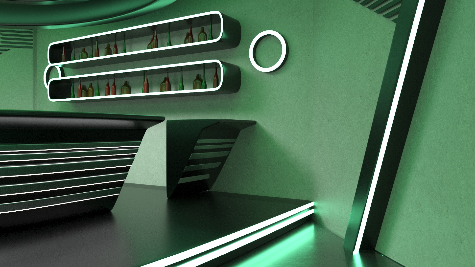3D model Sci-Fi Bar Interior Green Lights On