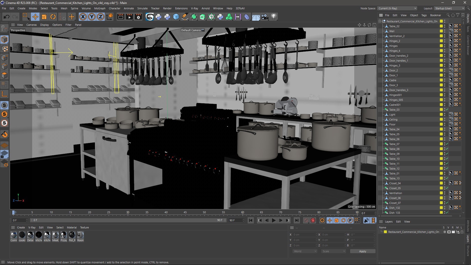 Restaurant Commercial Kitchen Lights On 3D model