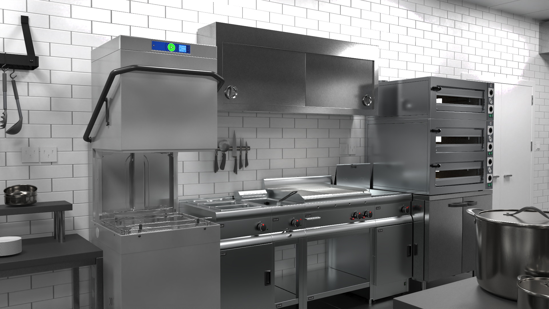 Restaurant Commercial Kitchen Lights On 3D model